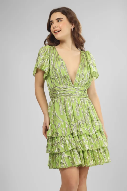 Madison Green Metallic Printed Mini Dress sold by Lace & Beads