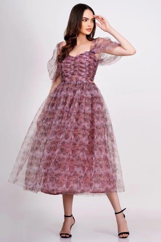 Melbourne Floral Tulle Midi Dress sold by Lace & Beads