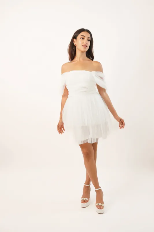 Sydney Double Layered Ivory Tulle Mini Dress sold by Lace & Beads