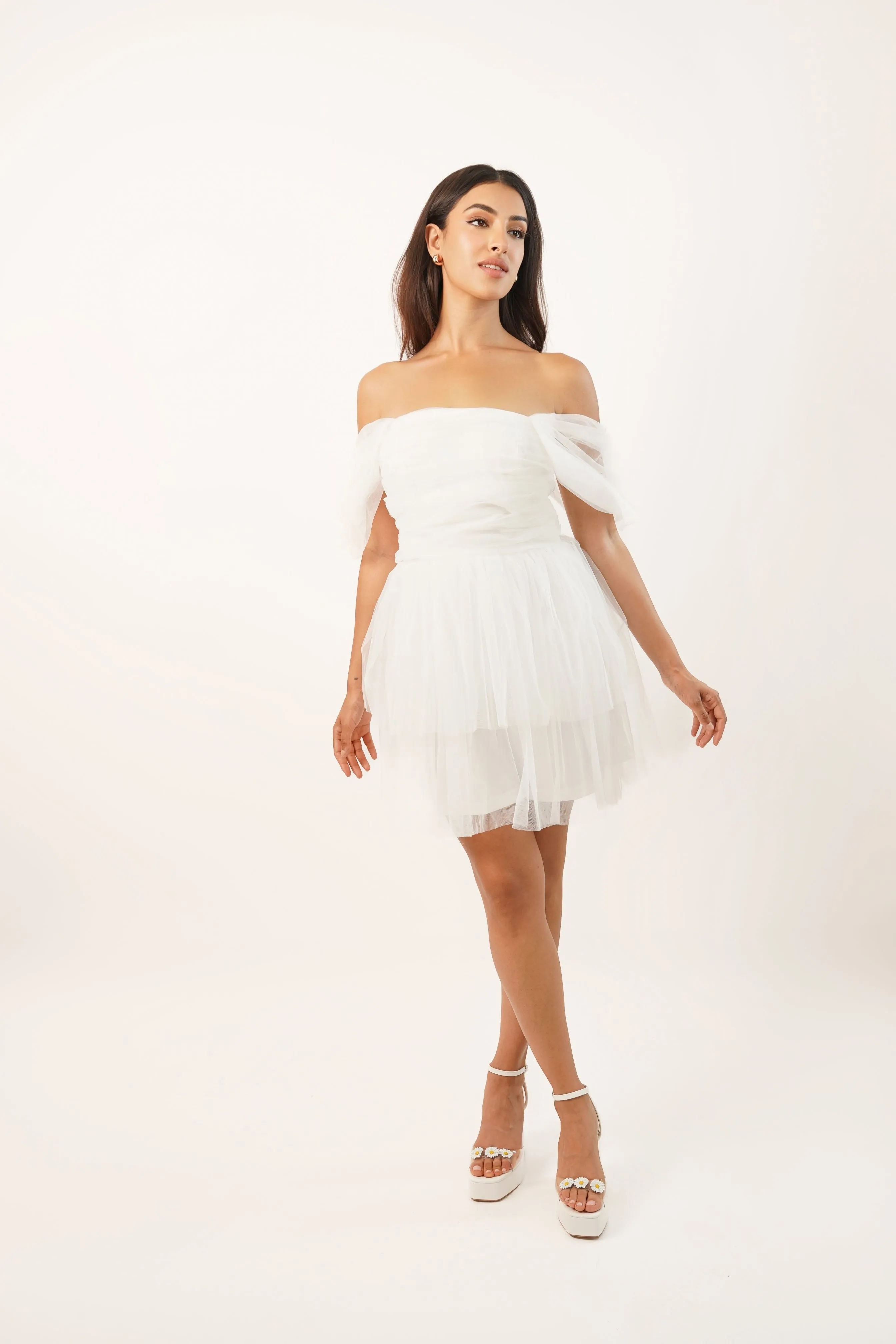 Sydney Double Layered Ivory Tulle Mini Dress sold by Lace & Beads