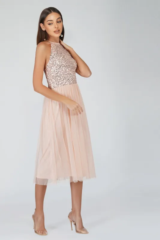 Sprinkle Blush Pink Bridesmaid Midi Dress sold by Lace & Beads