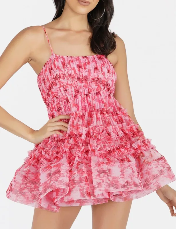 Bethan Tulle Mini Dress in Red Print sold by Lace & Beads