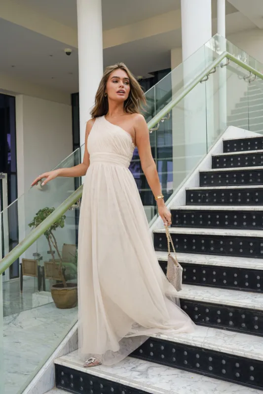 One Shoulder Mesh Maxi Dress sold by Lace & Beads