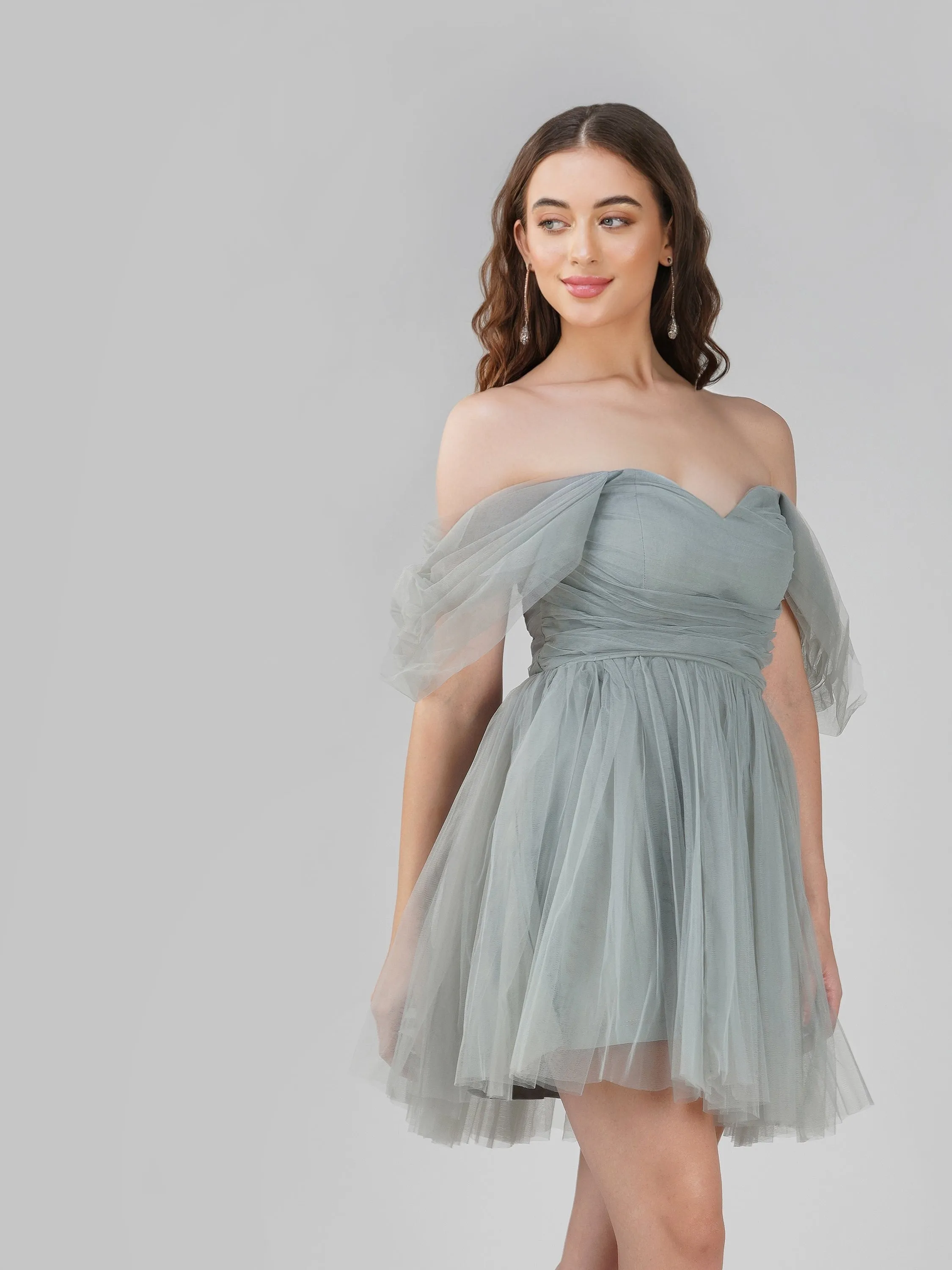 Sydney Dusty Blue Tulle Mini Dress sold by Lace & Beads product image thumbnail 3