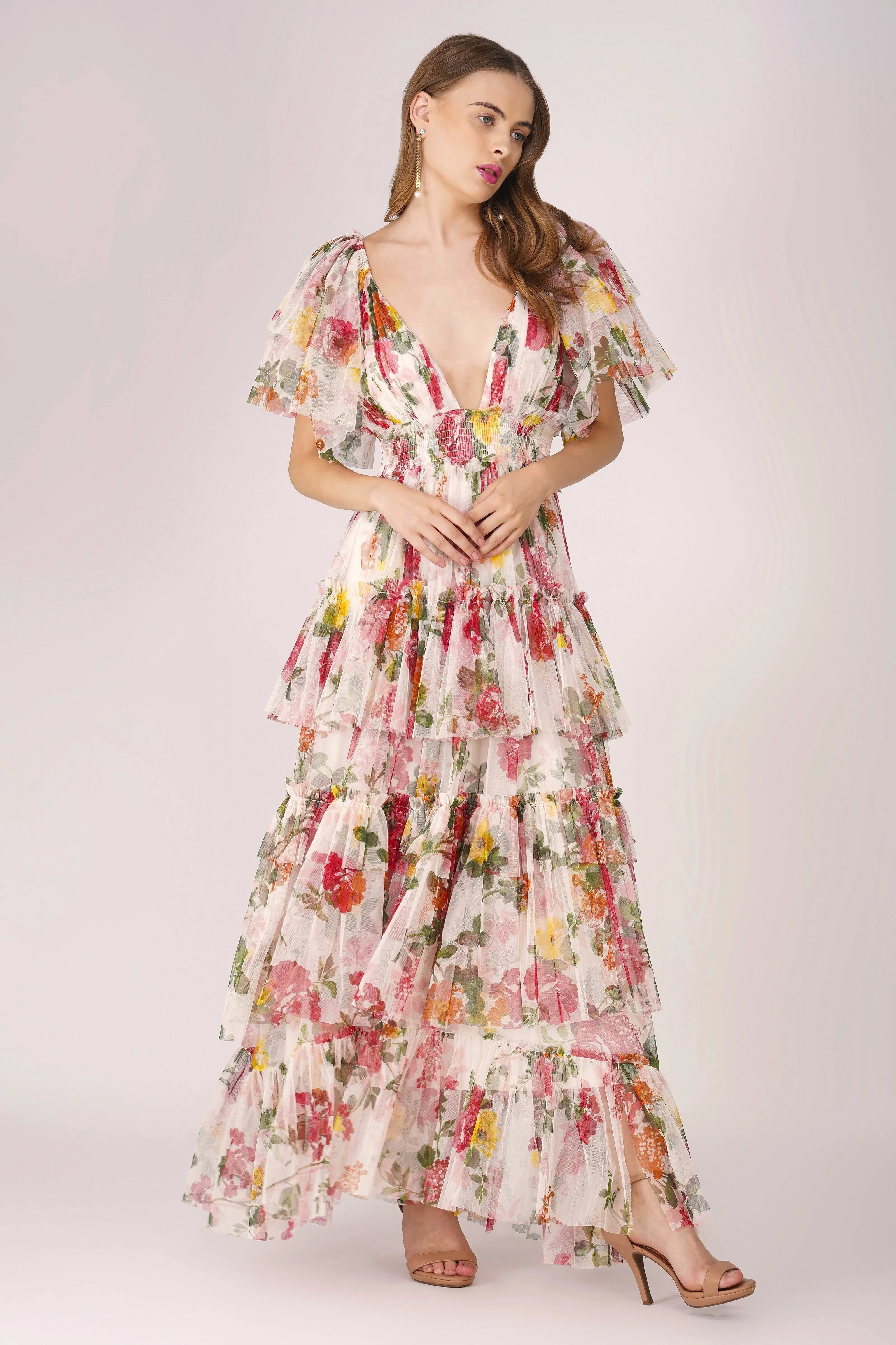 Jasmine Soft Tulle Maxi Dress in Floral Print sold by Lace & Beads product image thumbnail 3