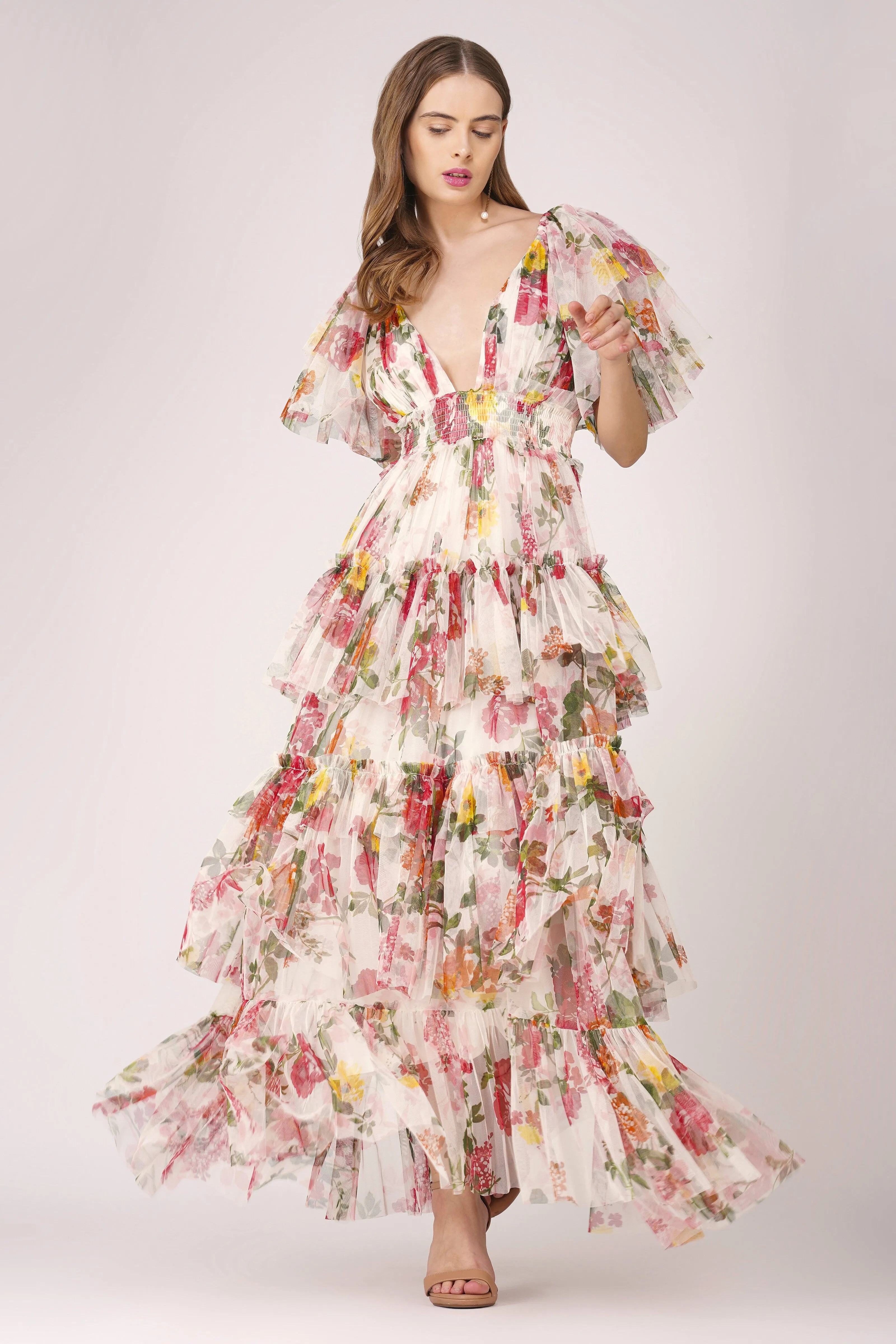 Jasmine Soft Tulle Maxi Dress in Floral Print sold by Lace & Beads product image thumbnail 5