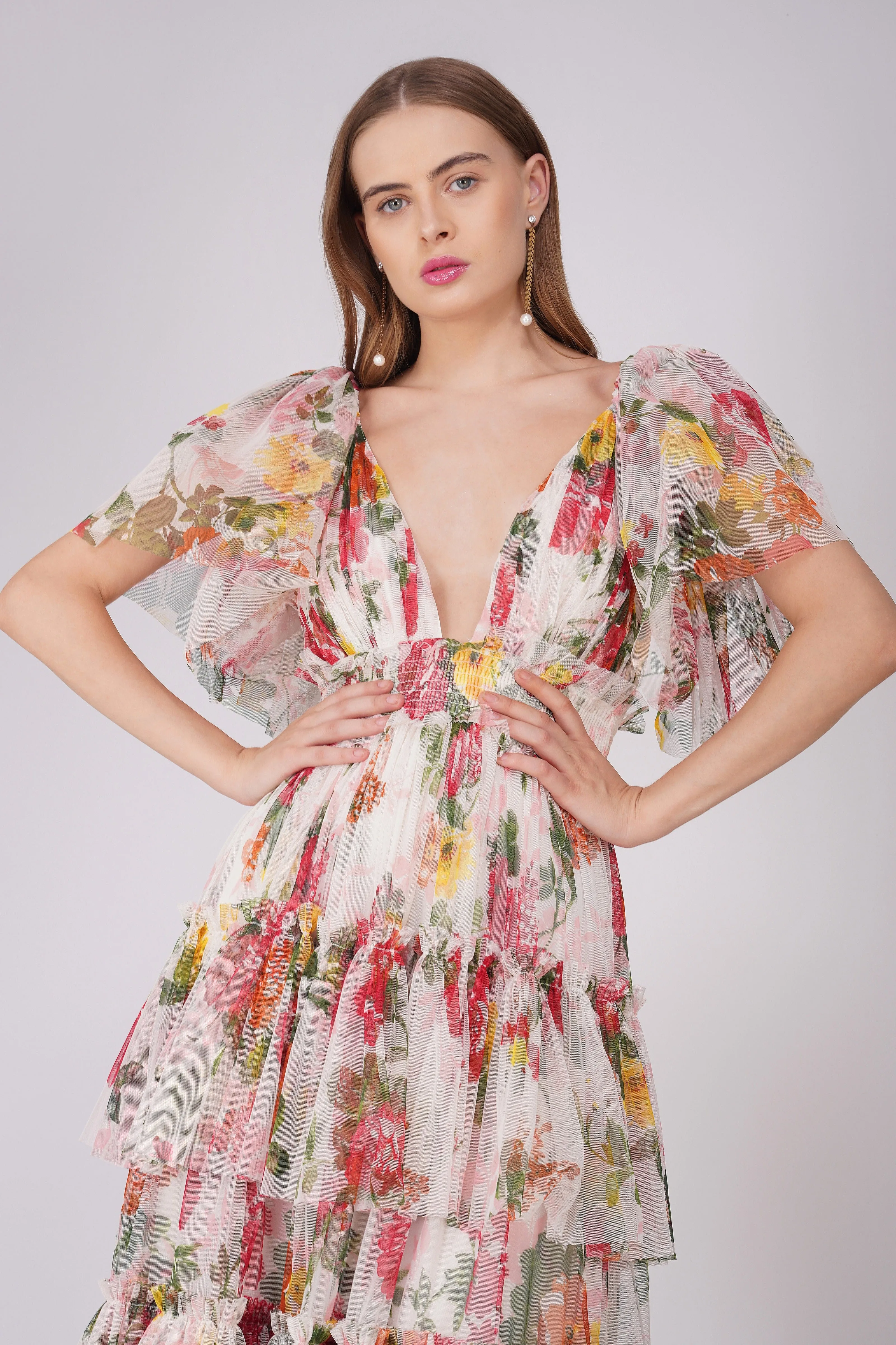 Jasmine Soft Tulle Maxi Dress in Floral Print sold by Lace & Beads product image thumbnail 2