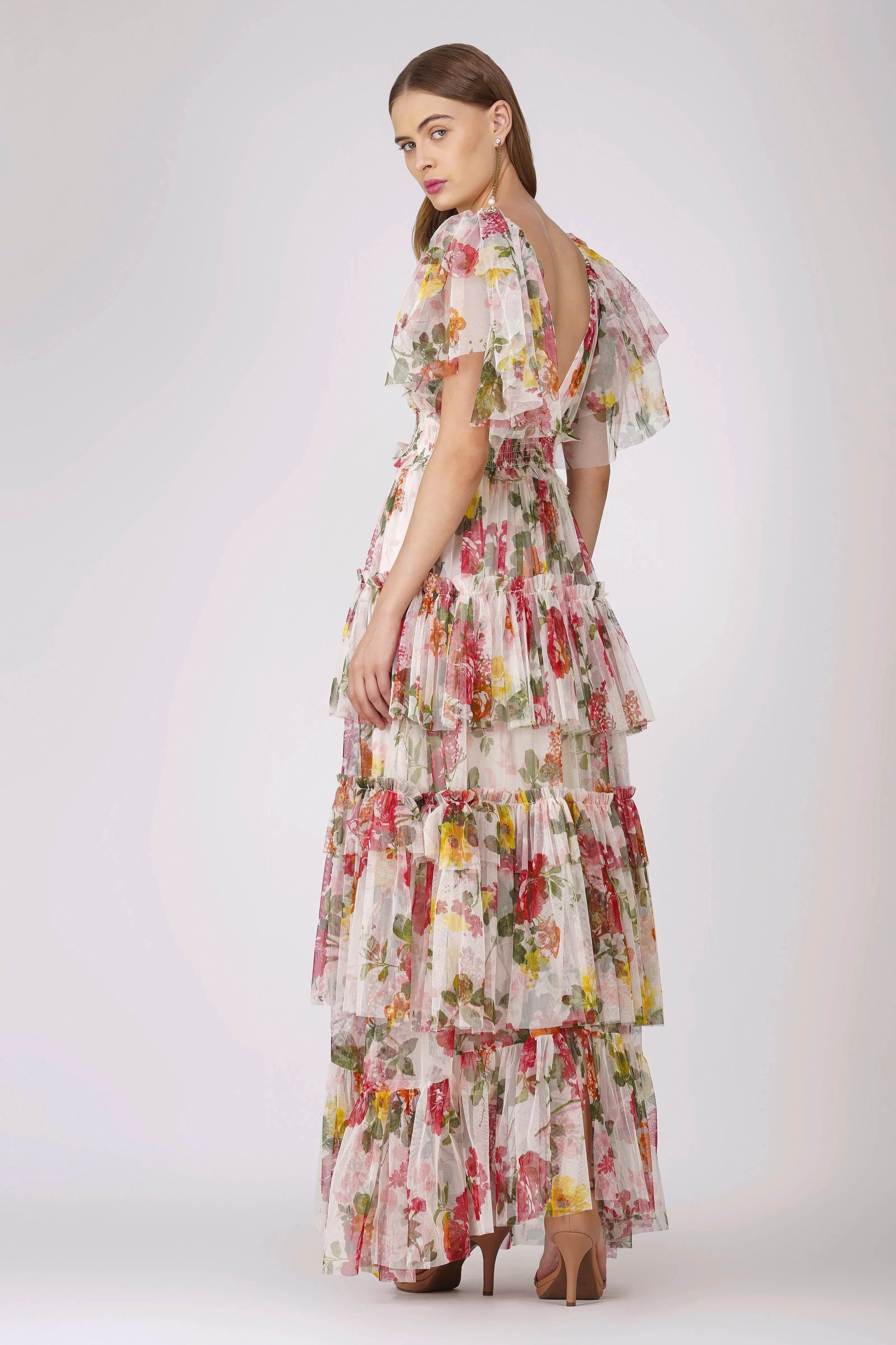 Jasmine Soft Tulle Maxi Dress in Floral Print sold by Lace & Beads product image thumbnail 4