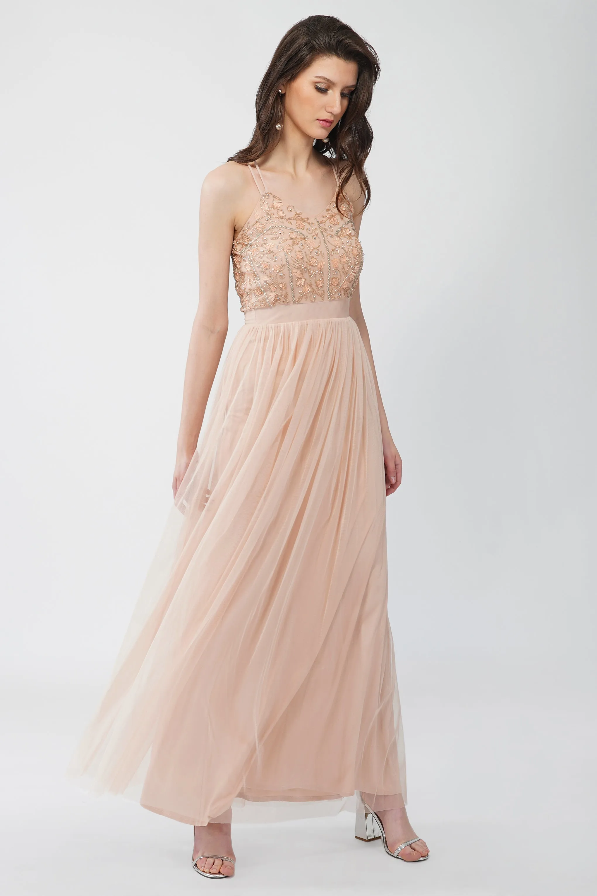 Ursa Blush Pink Embellished Maxi Dress sold by Lace & Beads
