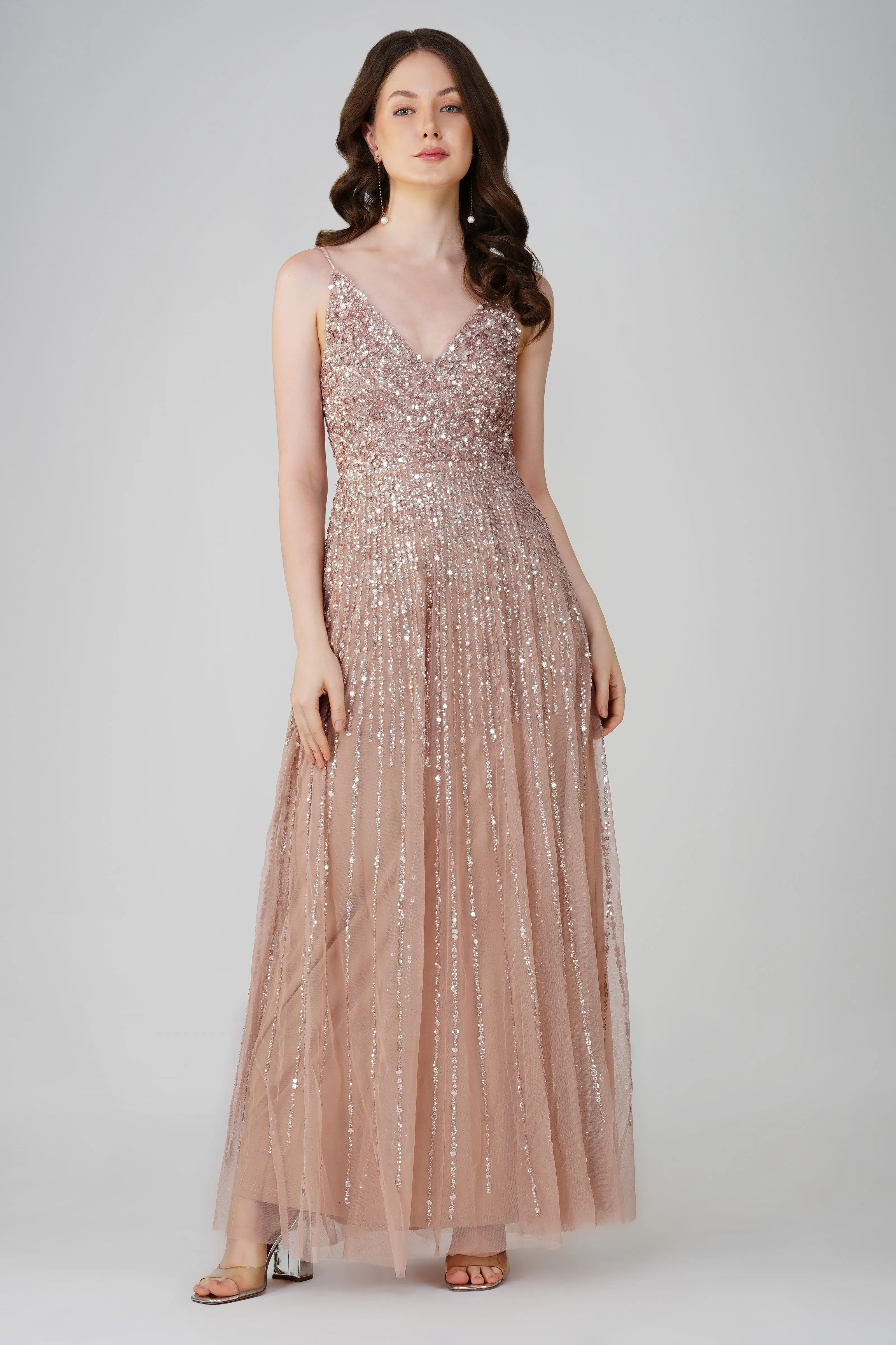 Legacy Embellished Maxi Dress in Mink sold by Lace & Beads