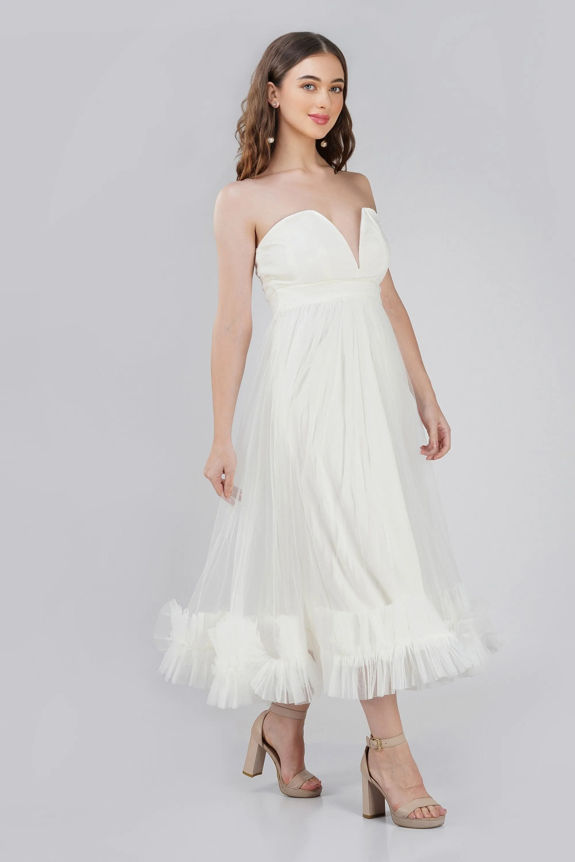 Orion Bridal Tulle Midi Dress in Ivory sold by Lace & Beads product image thumbnail 5