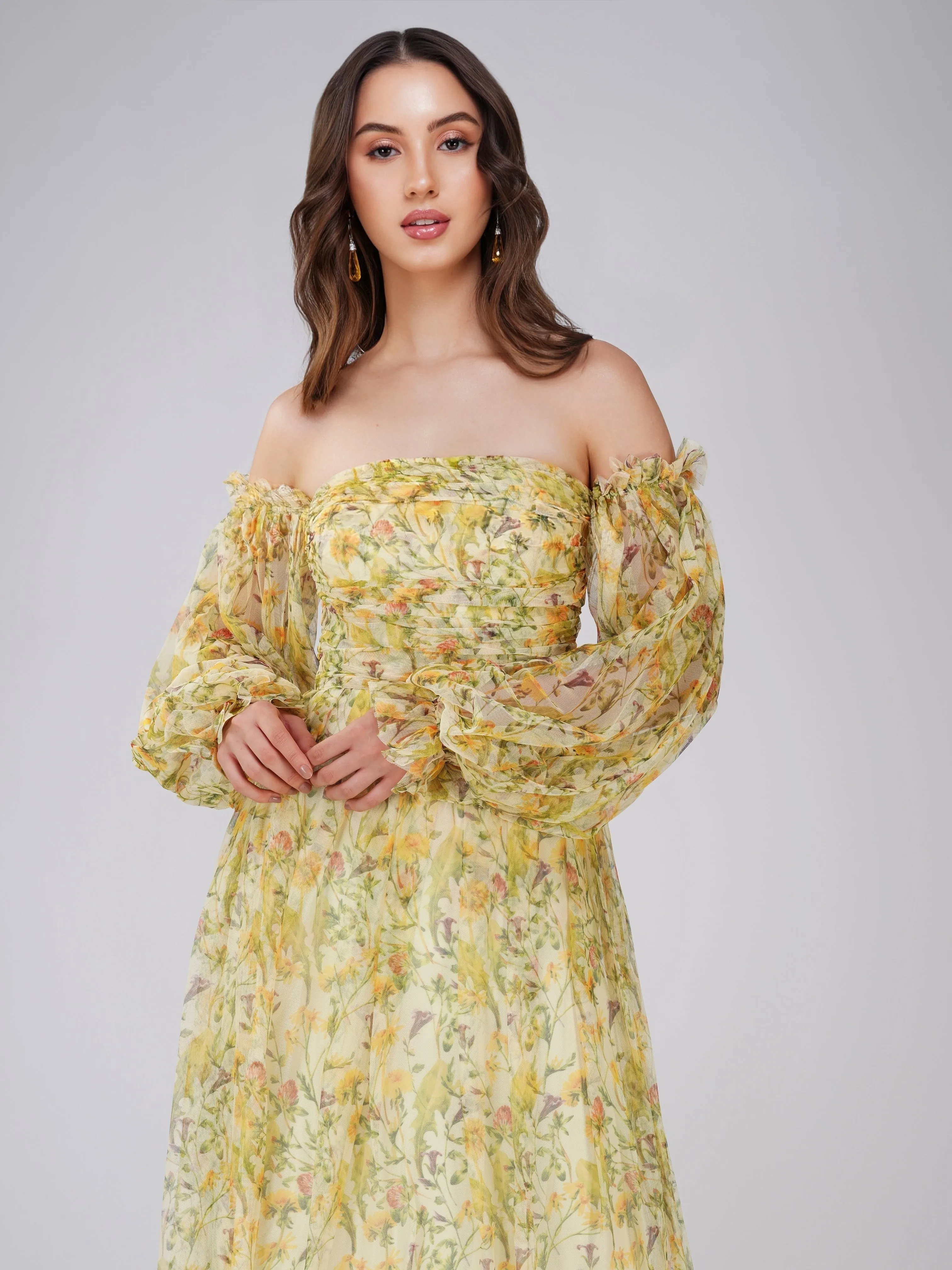 Lana Yellow Printed Tulle Maxi Dress sold by Lace & Beads product image thumbnail 2