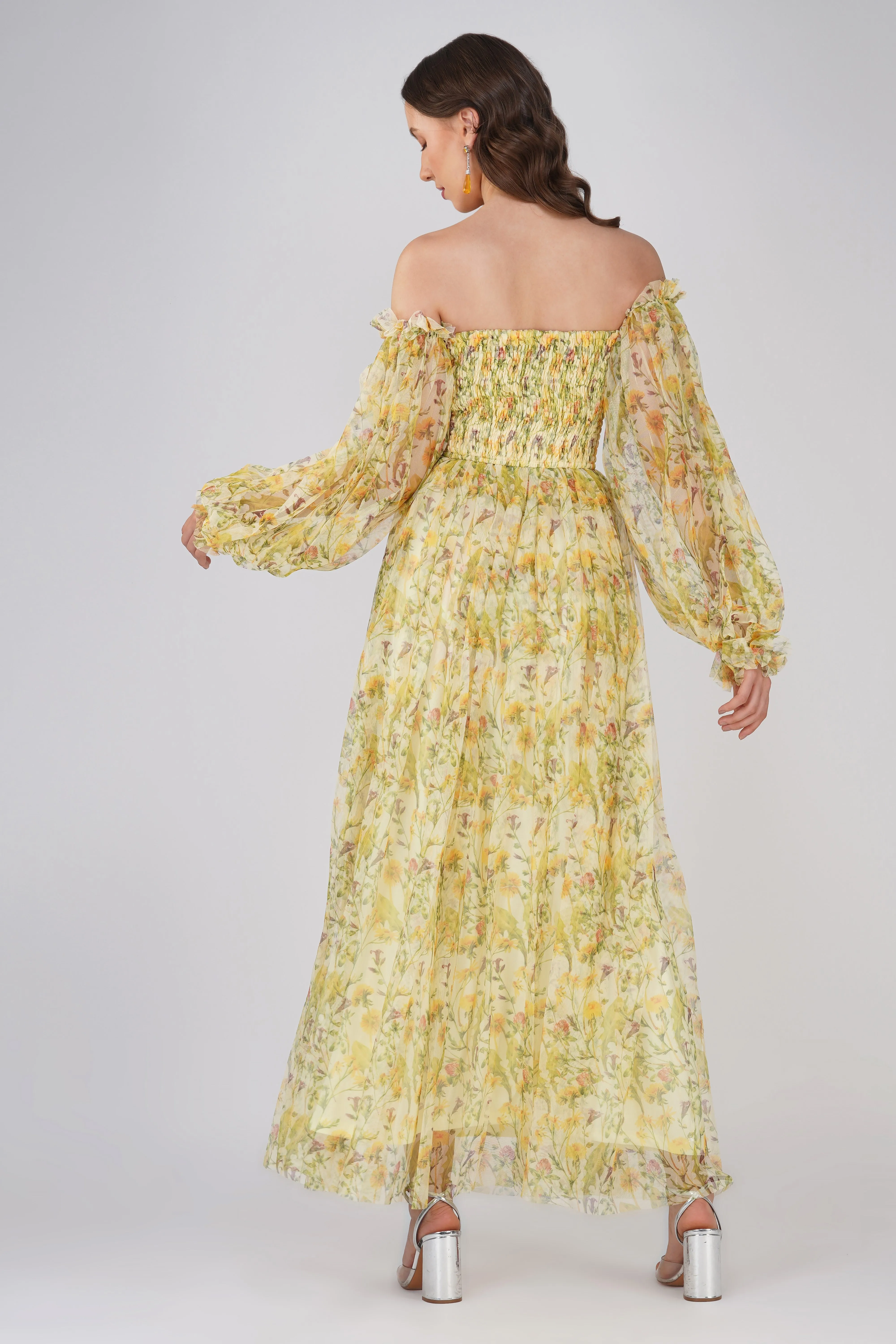 Lana Yellow Printed Tulle Maxi Dress sold by Lace & Beads product image thumbnail 3