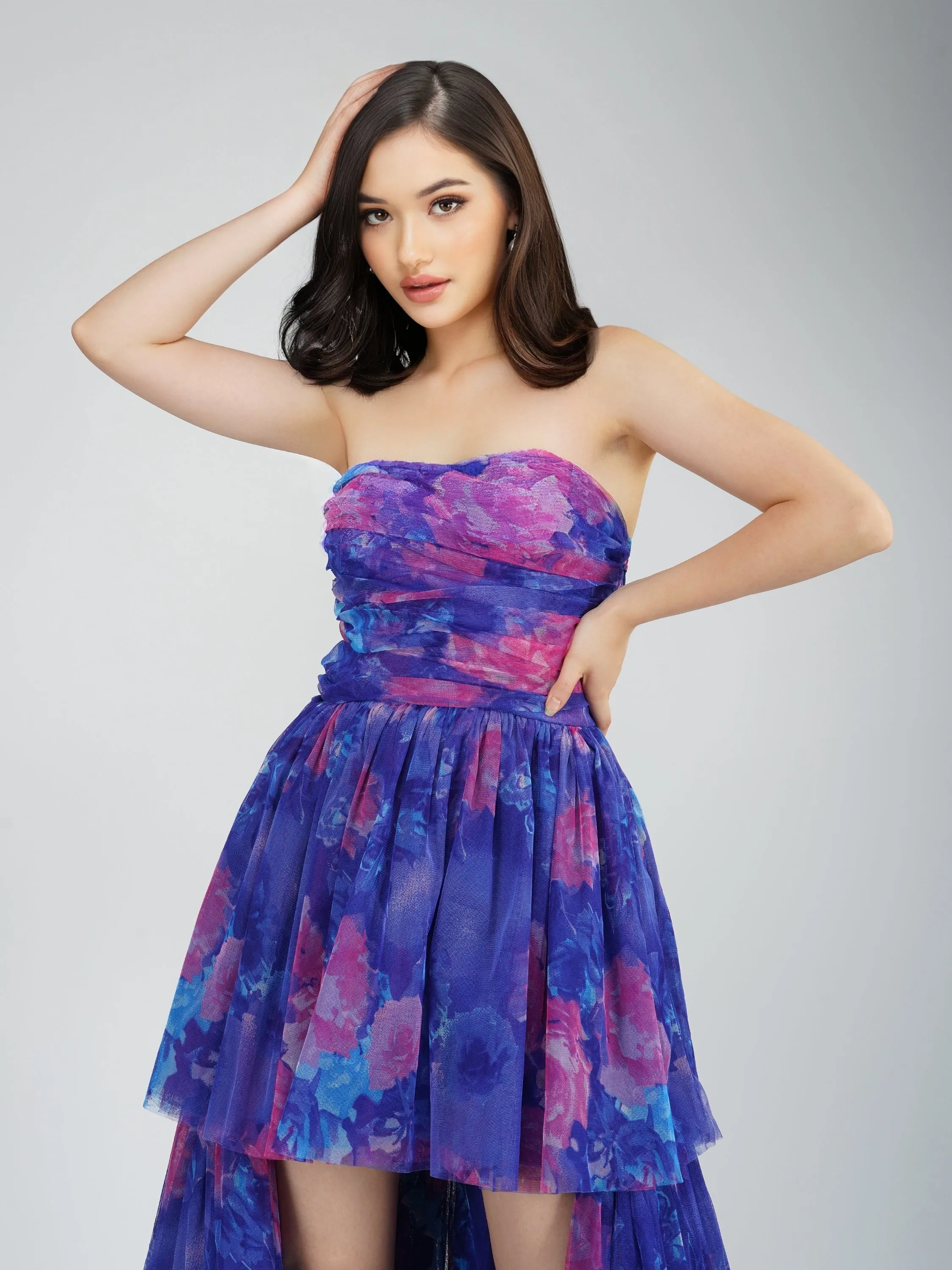 Shiloh High Low Tulle Dress in Blue Print sold by Lace & Beads product image thumbnail 4