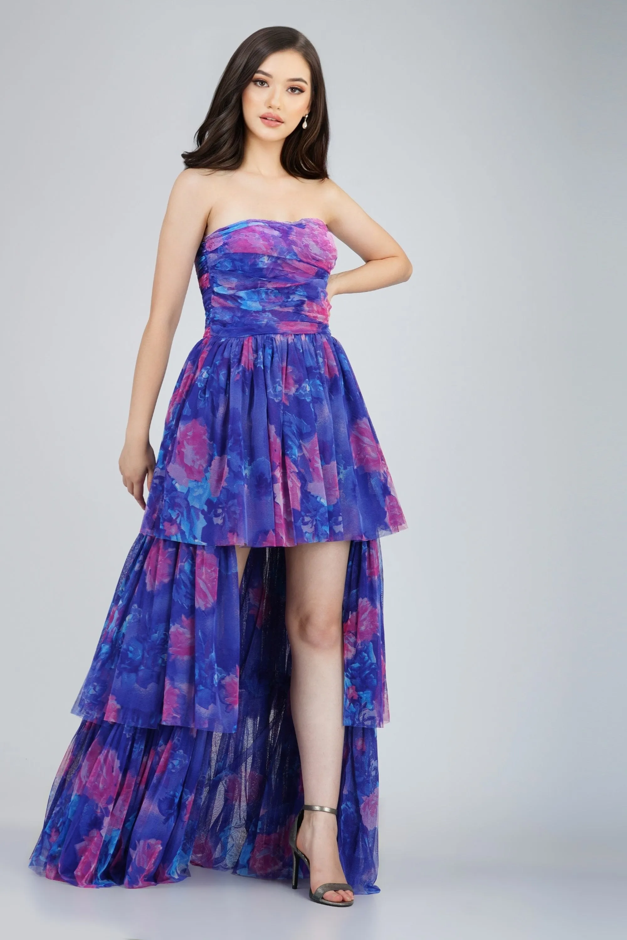 Shiloh High Low Tulle Dress in Blue Print sold by Lace & Beads product image thumbnail 3