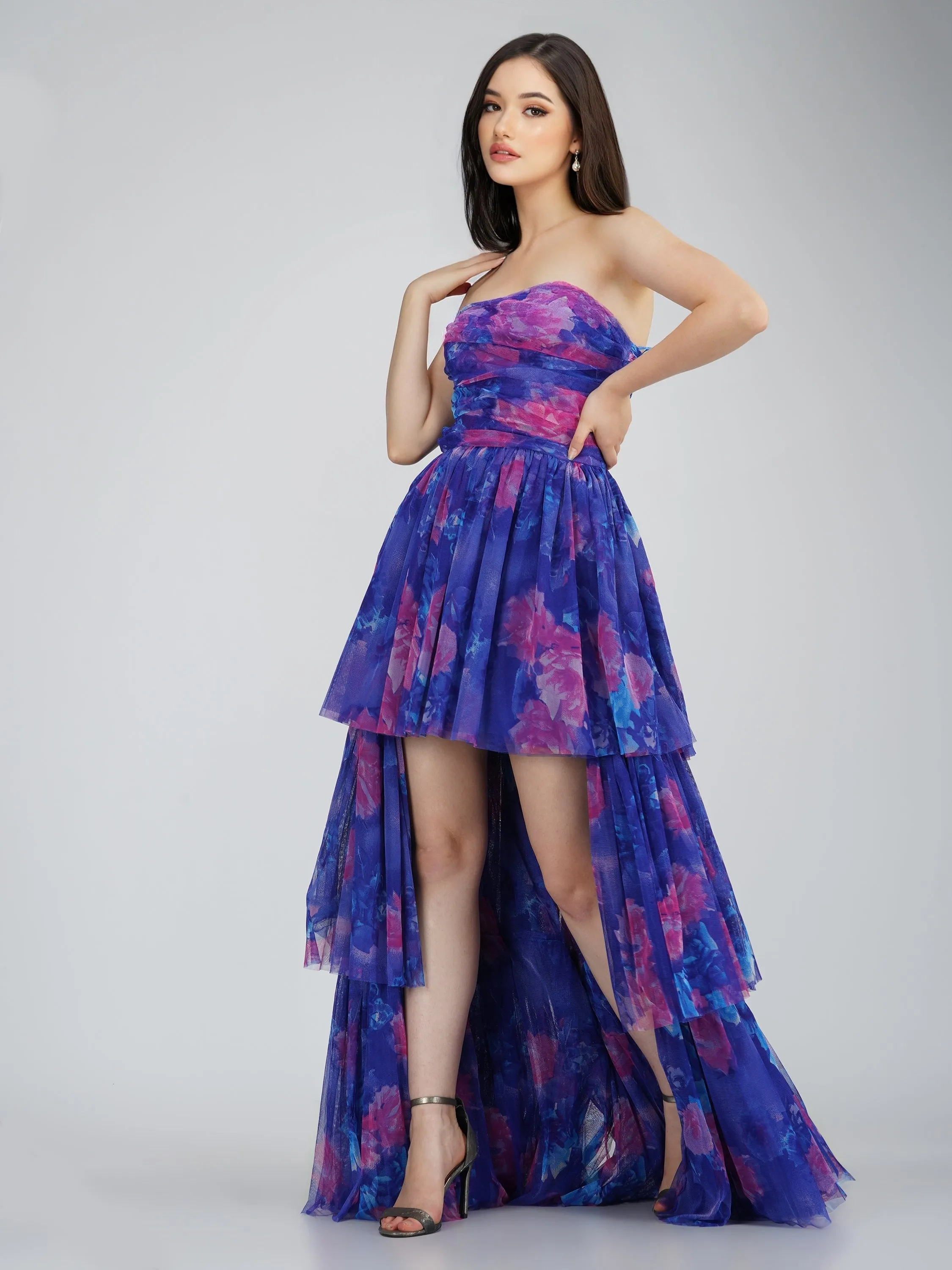 Shiloh High Low Tulle Dress in Blue Print sold by Lace & Beads product image thumbnail 5