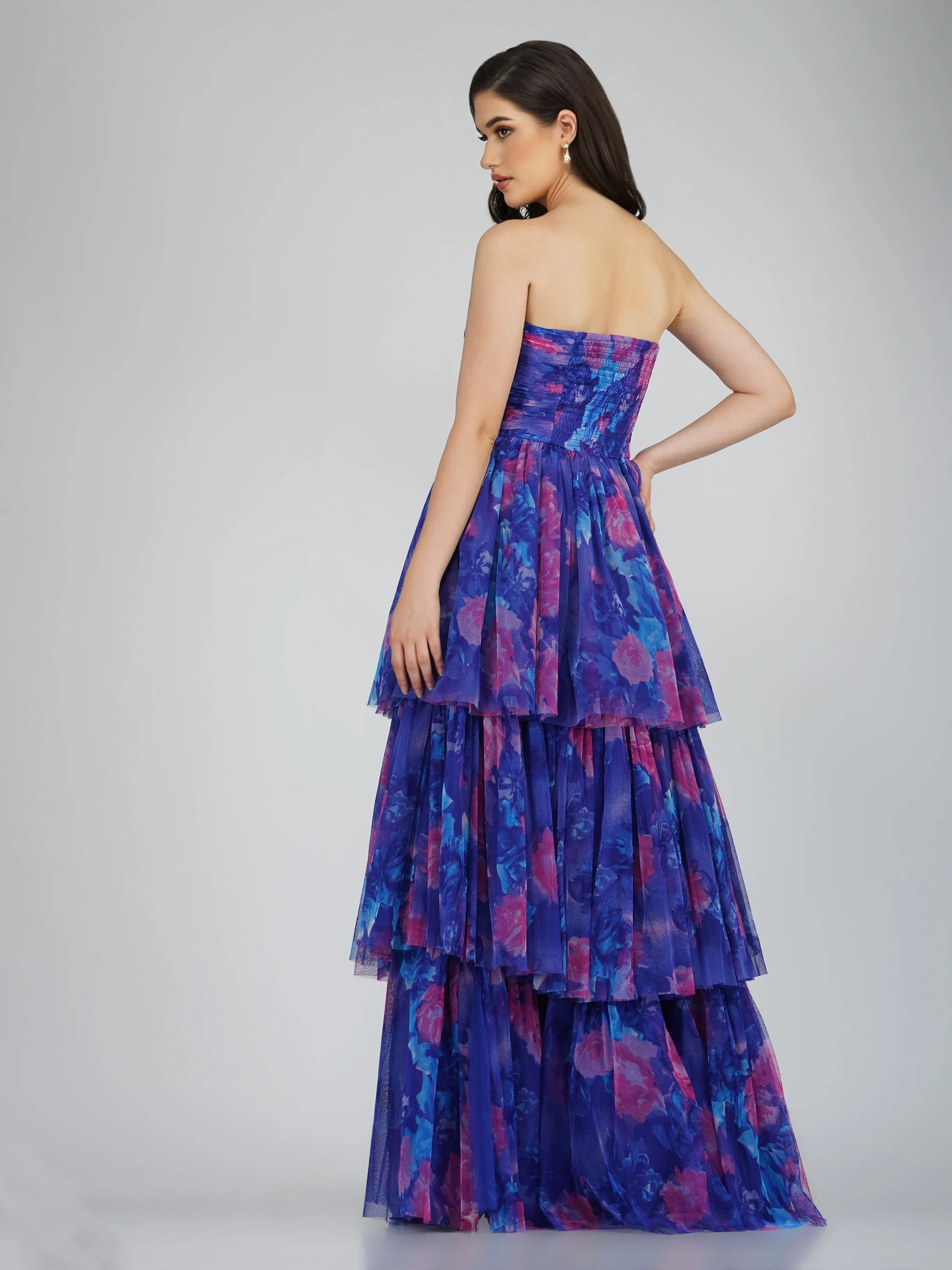 Shiloh High Low Tulle Dress in Blue Print sold by Lace & Beads product image thumbnail 2