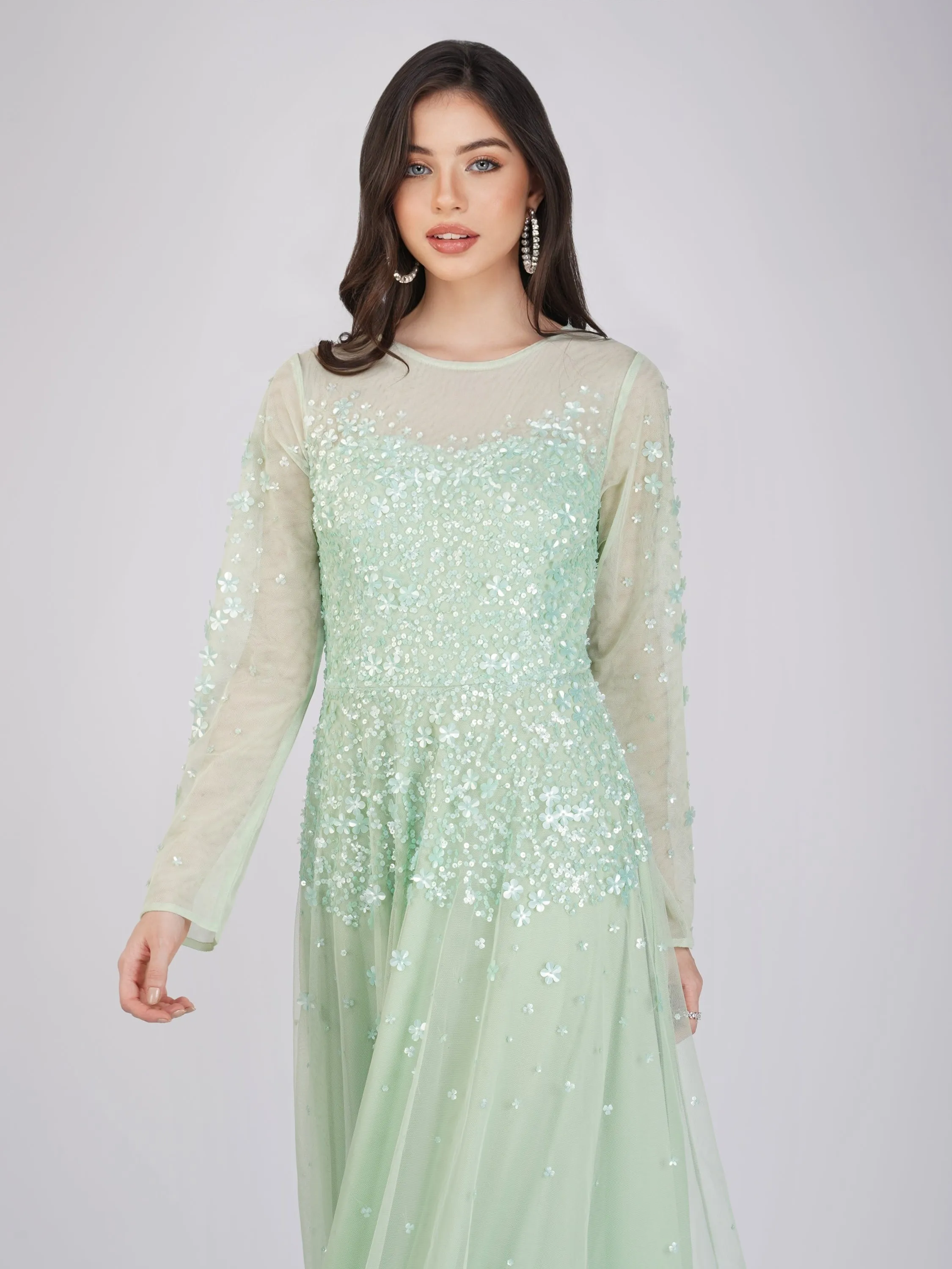 Luciene Long Sleeve Embellished Maxi Dress in Mint sold by Lace & Beads product image thumbnail 2