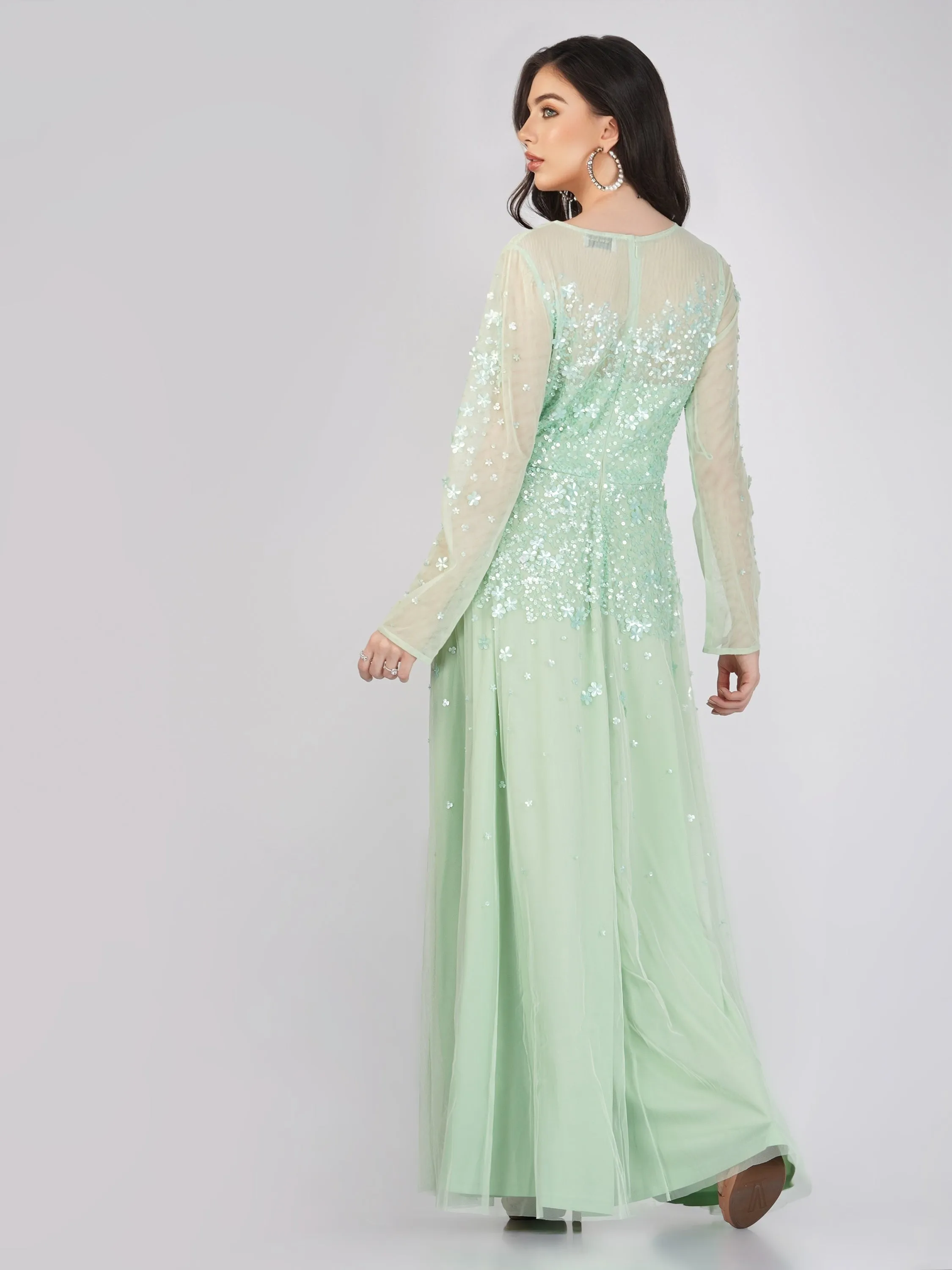 Luciene Long Sleeve Embellished Maxi Dress in Mint sold by Lace & Beads product image thumbnail 3