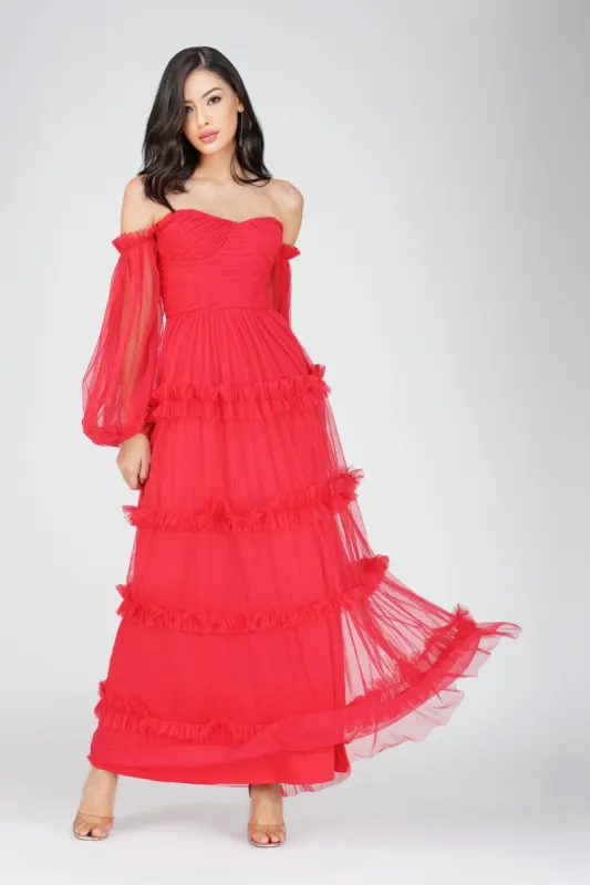 Rendi Red Tulle Maxi Dress sold by Lace & Beads