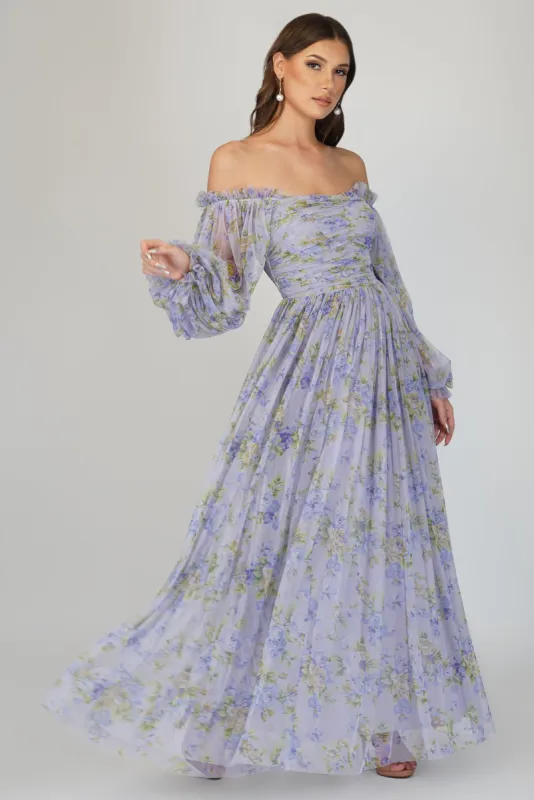 Lana Lilac Printed Tulle Dress sold by Lace & Beads