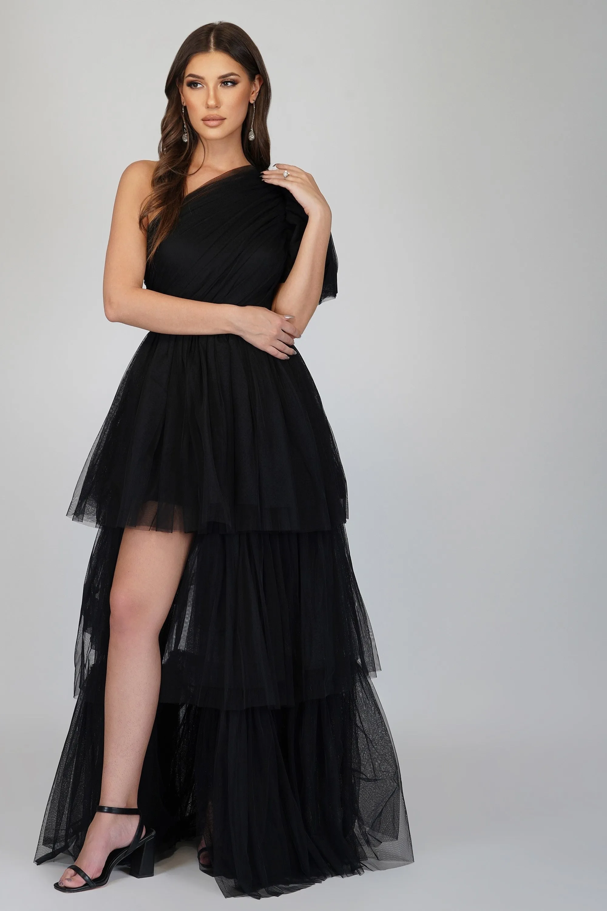 Rowena One Shoulder Tulle Gown in Black sold by Lace & Beads product image thumbnail 3