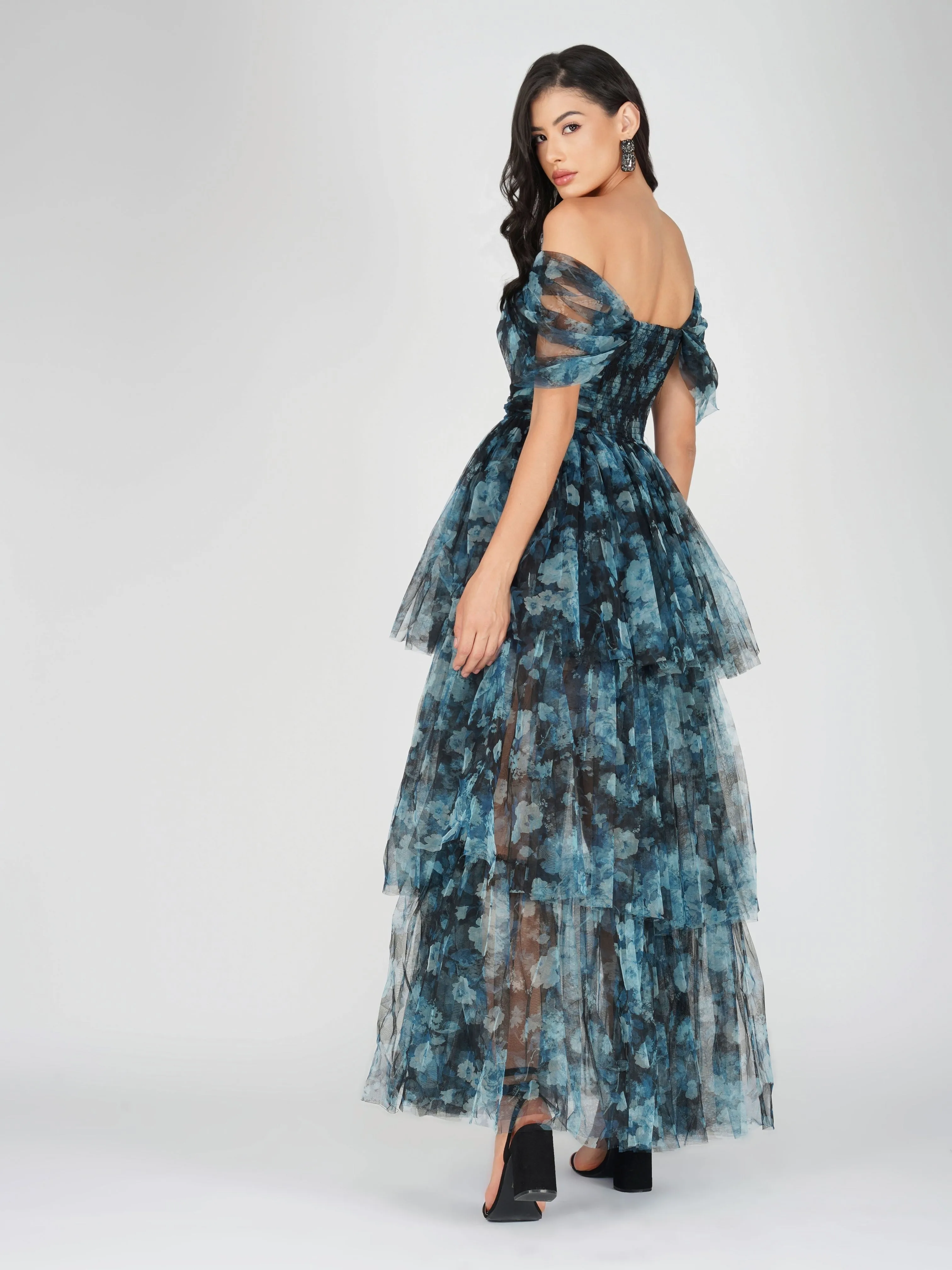 Sydney Tulle Maxi Dress in Blue Floral sold by Lace & Beads product image thumbnail 3