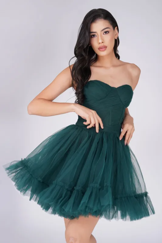 Lauren Green Tulle Mini Dress sold by Lace & Beads