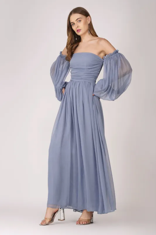 Lana Chiffon Maxi Dress in Dusty Blue sold by Lace & Beads