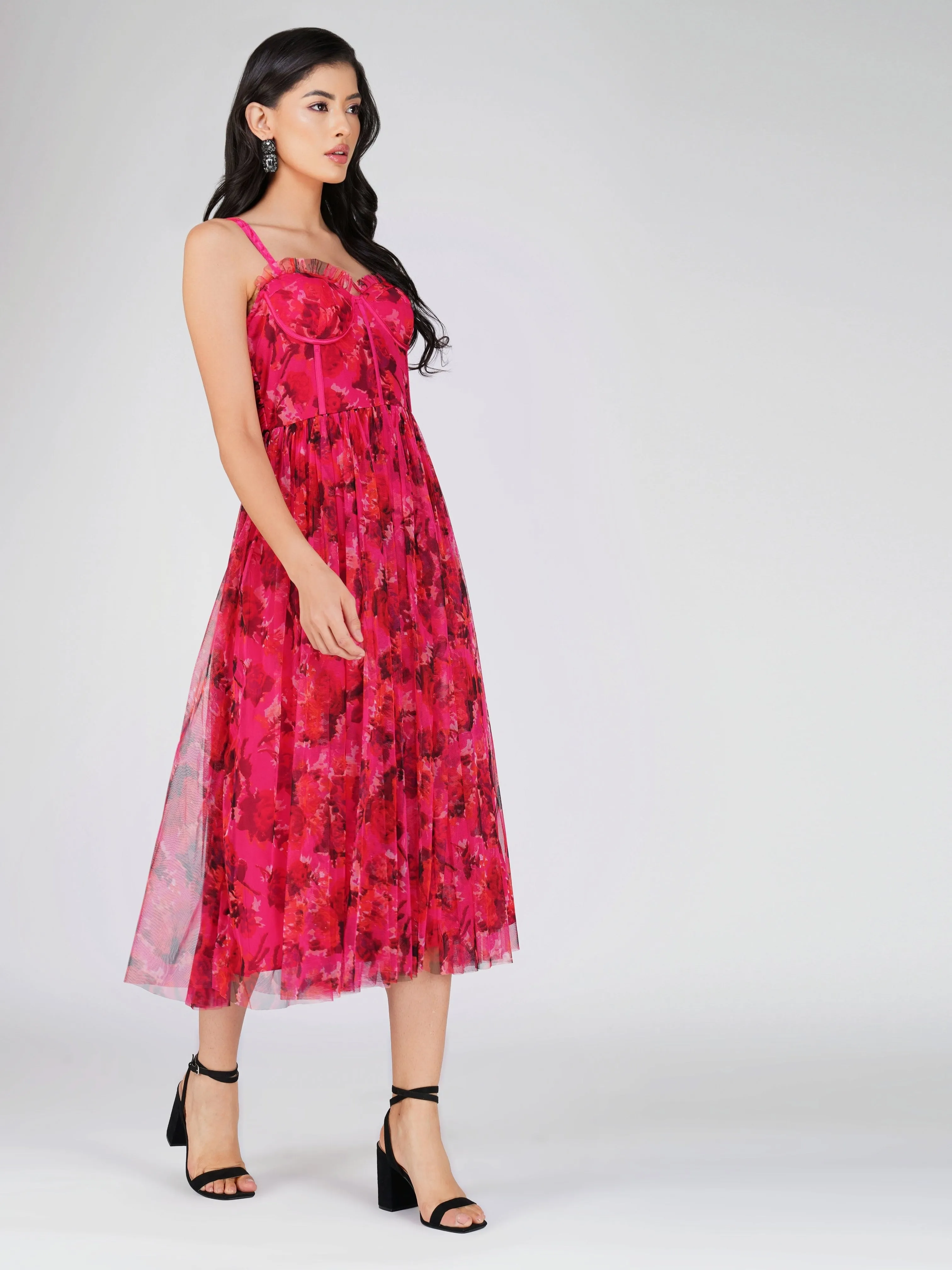 Dane Red Pink Corset Midi Dress sold by Lace & Beads product image thumbnail 4