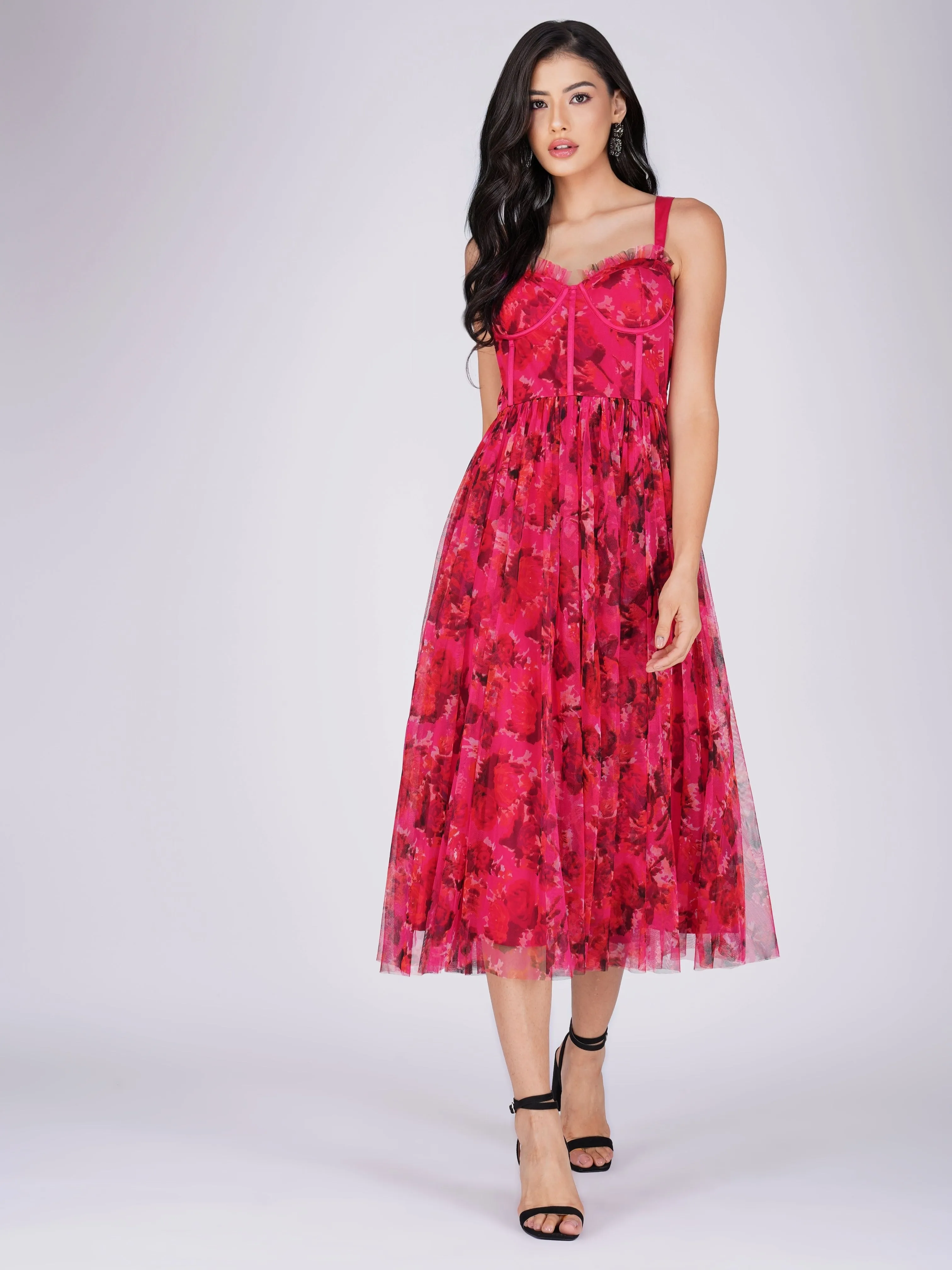 Dane Red Pink Corset Midi Dress sold by Lace & Beads product image thumbnail 2