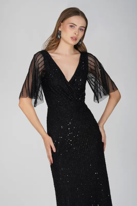 Moschina Embellished Maxi Dress in Black sold by Lace & Beads