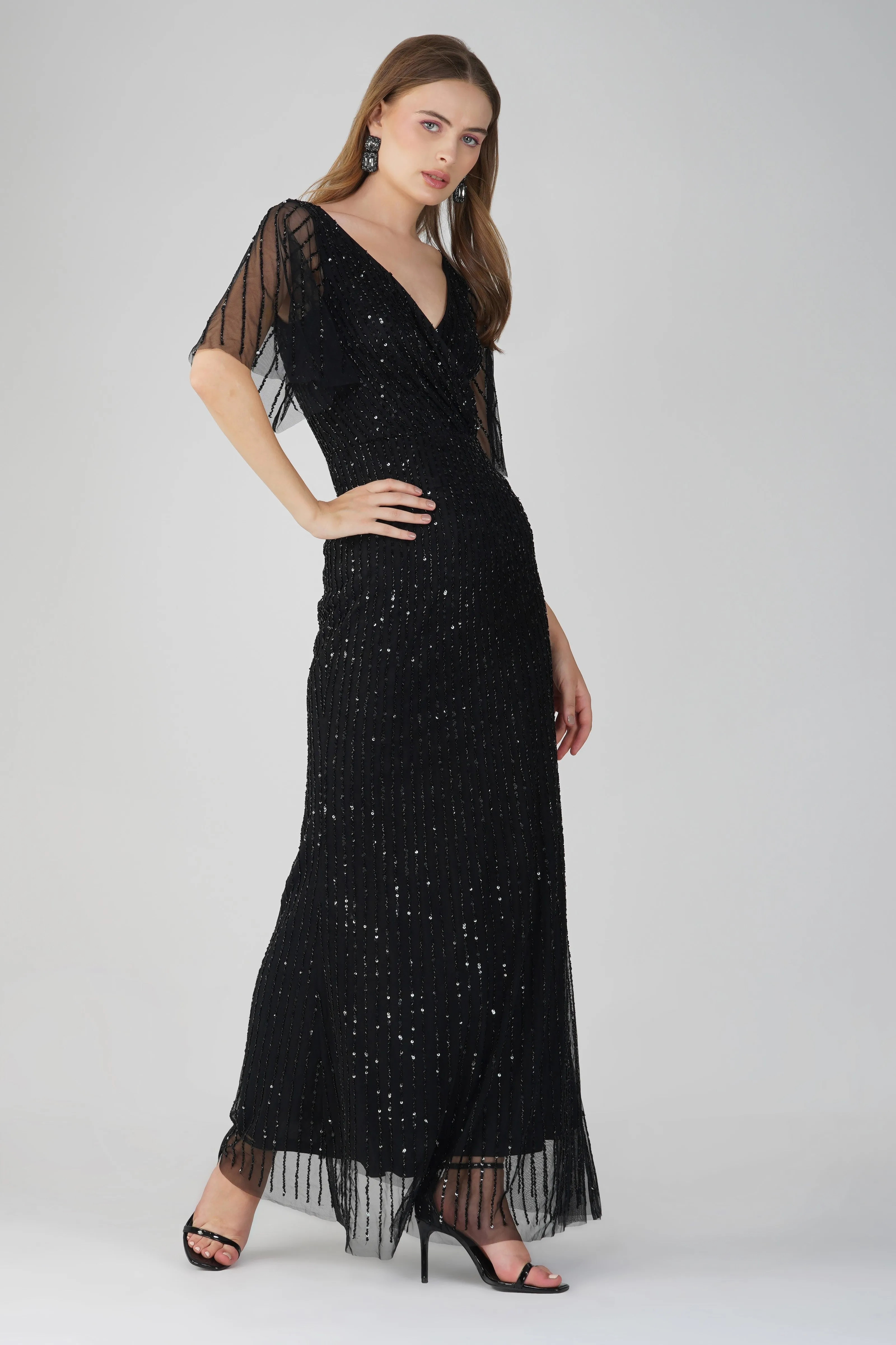 Moschina Embellished Maxi Dress in Black sold by Lace & Beads product image thumbnail 2