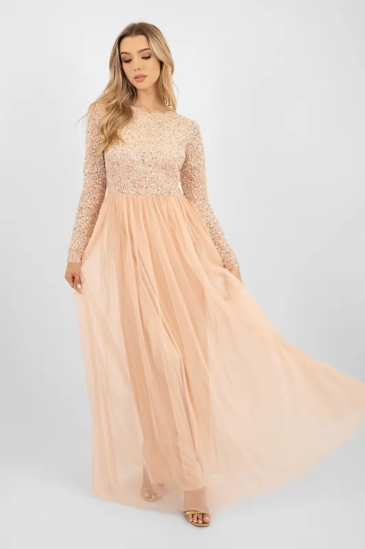 Belle Blush Pink Long Sleeve Bridesmaid Dress sold by Lace & Beads