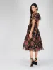 Madison Black Floral Tulle Midi Dress sold by Lace & Beads