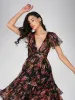 Madison Black Floral Tulle Midi Dress sold by Lace & Beads