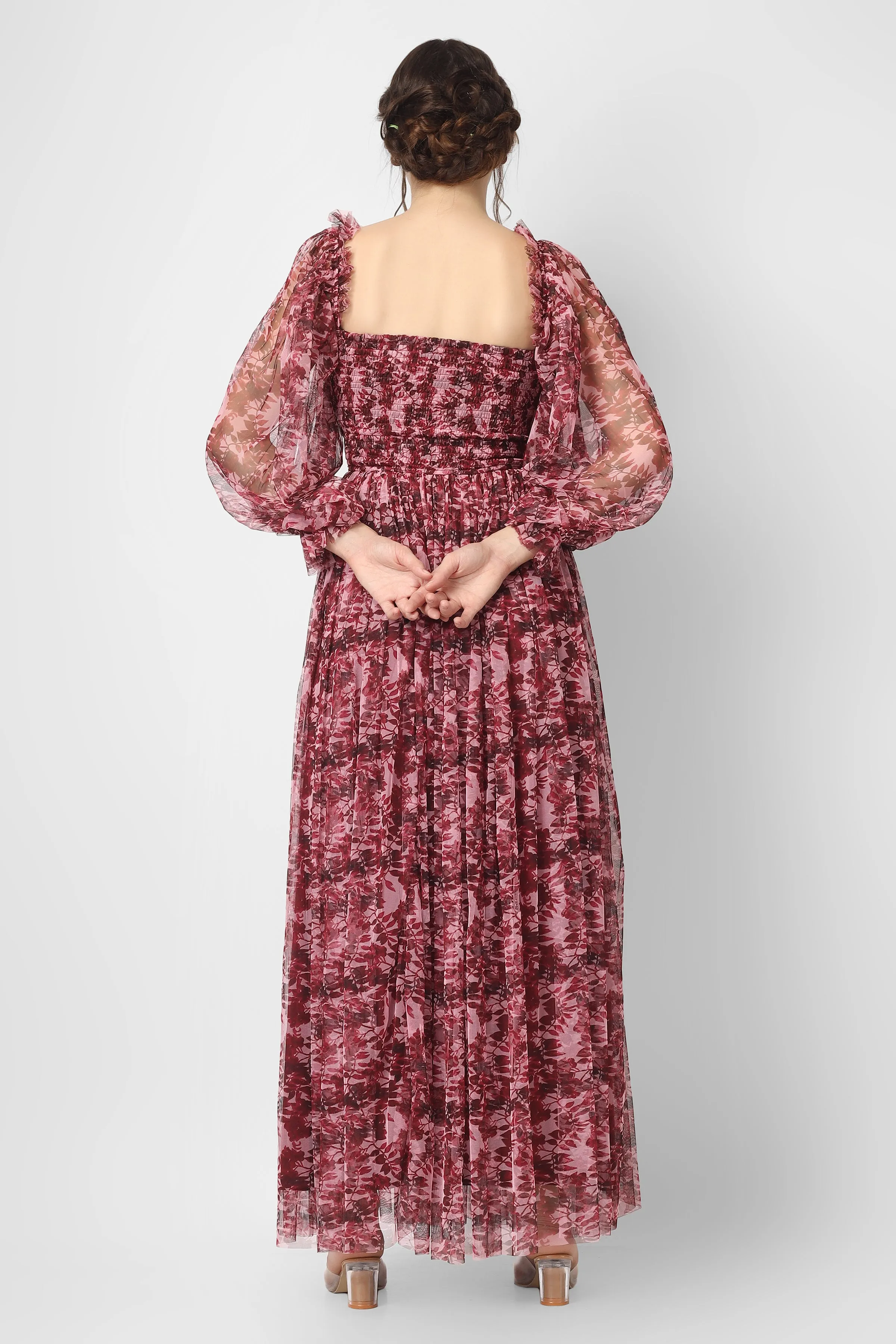 Lana Burgundy Printed Tulle Dress sold by Lace & Beads product image thumbnail 4