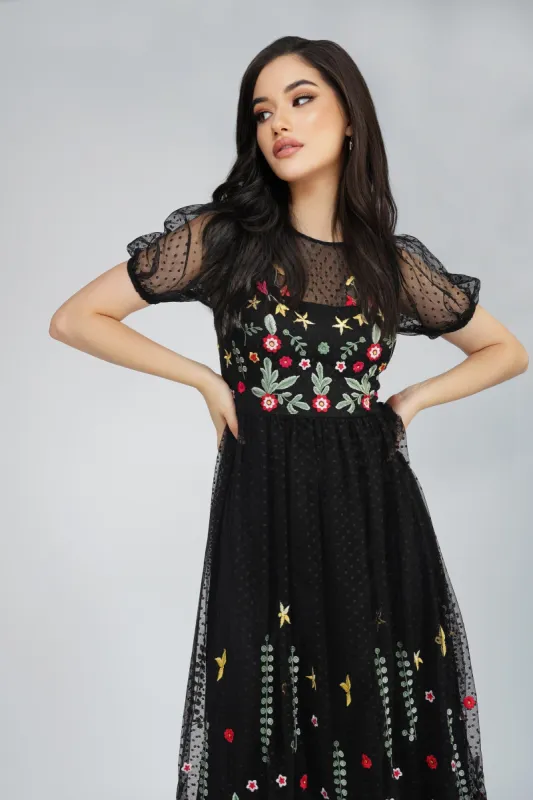 Dahlia Black Embroidered Dress sold by Lace & Beads