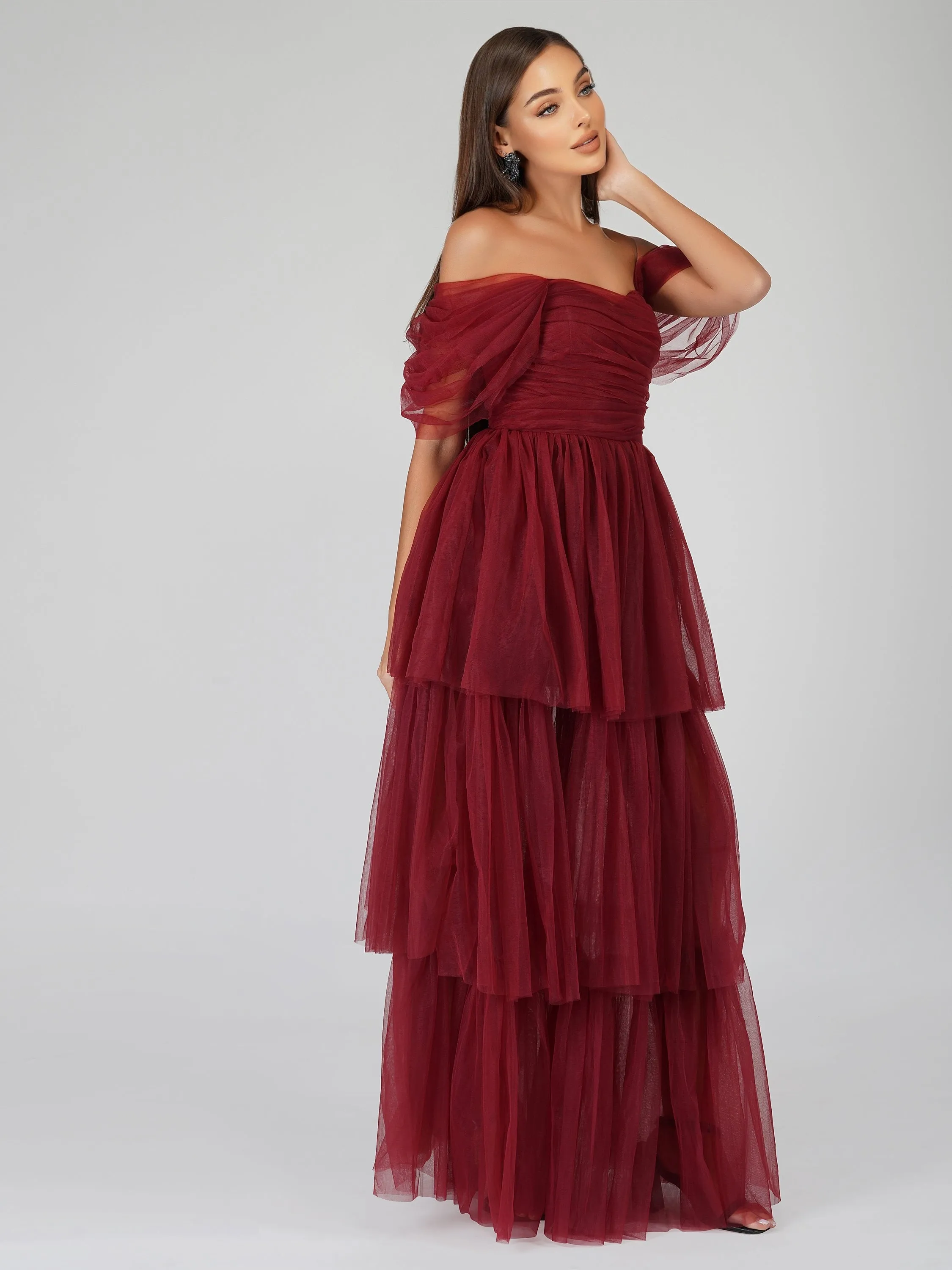 Sydney Burgundy Tulle Maxi Dress sold by Lace & Beads product image thumbnail 4
