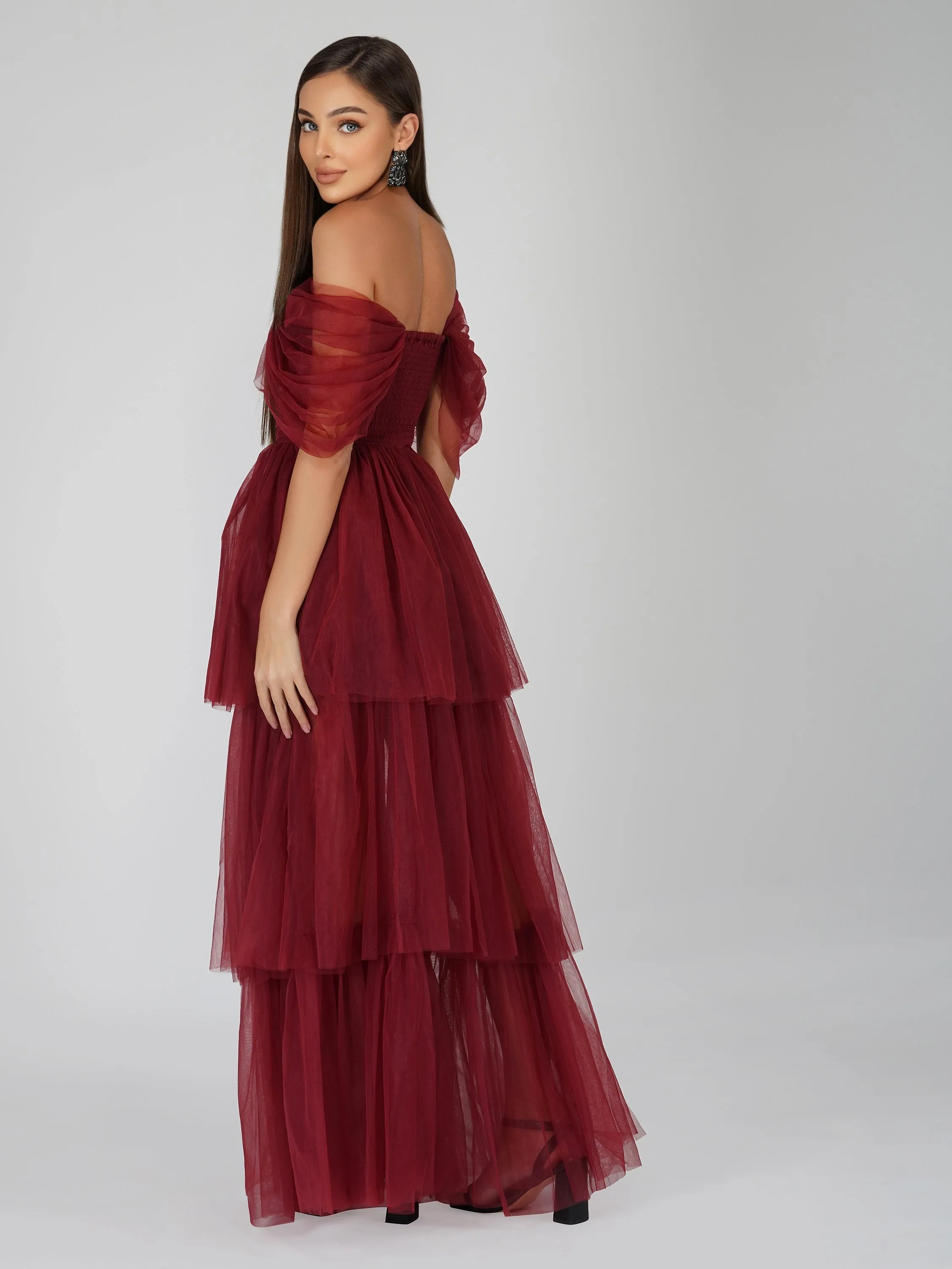 Sydney Burgundy Tulle Maxi Dress sold by Lace & Beads product image thumbnail 2