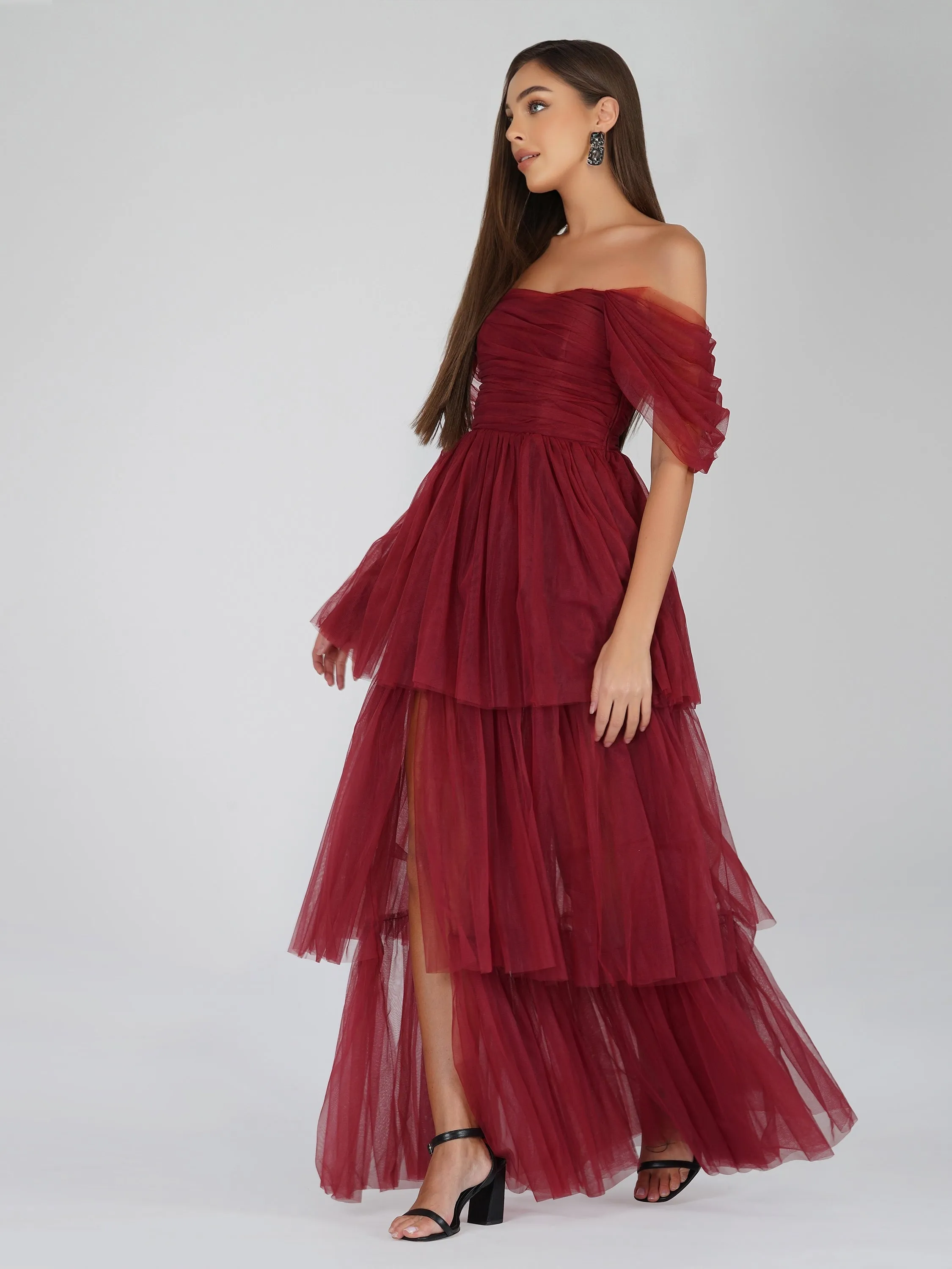 Sydney Burgundy Tulle Maxi Dress sold by Lace & Beads product image thumbnail 3