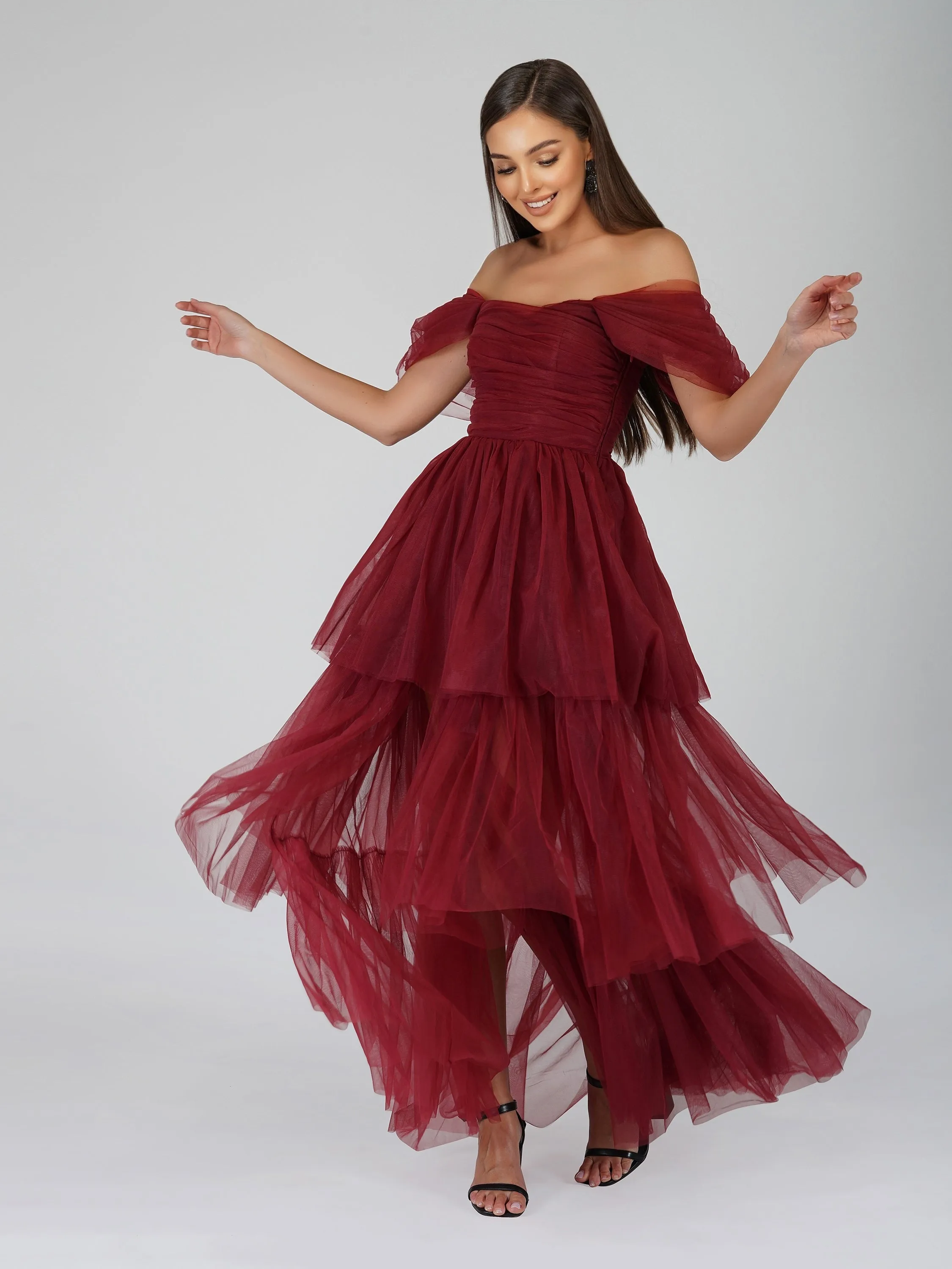 Sydney Burgundy Tulle Maxi Dress sold by Lace & Beads product image thumbnail 5