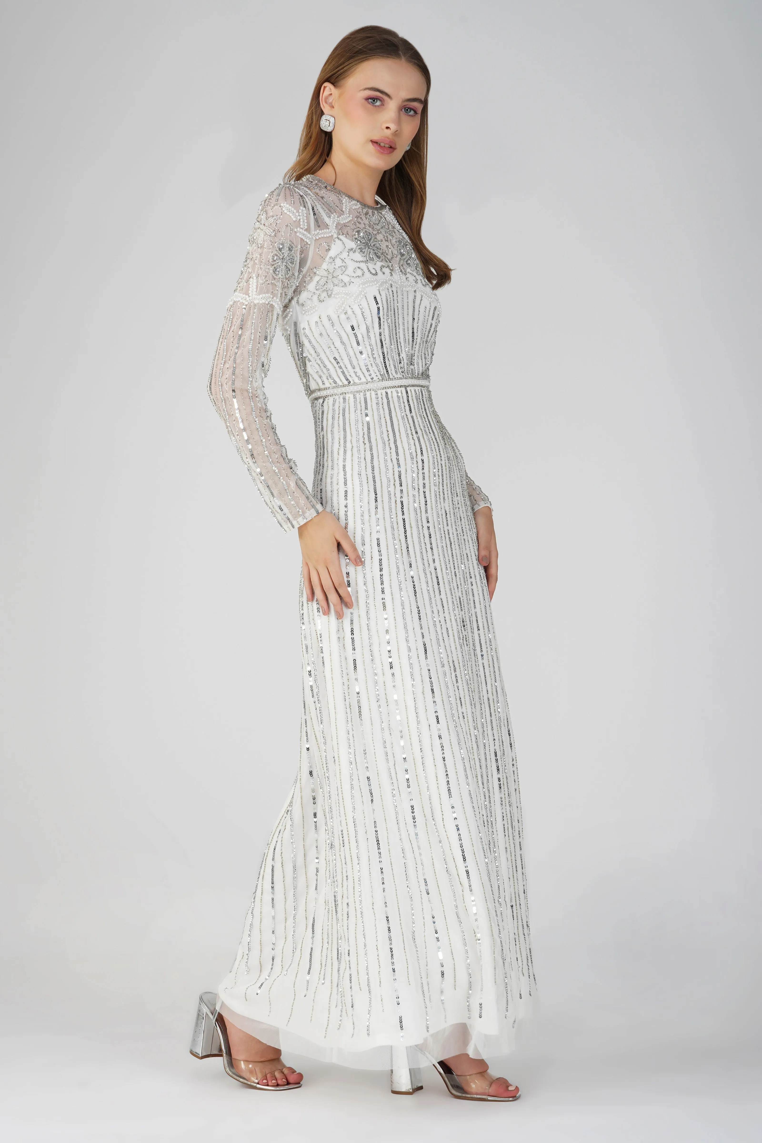 Teresa Embellished Maxi Dress in Silver sold by Lace & Beads product image thumbnail 2