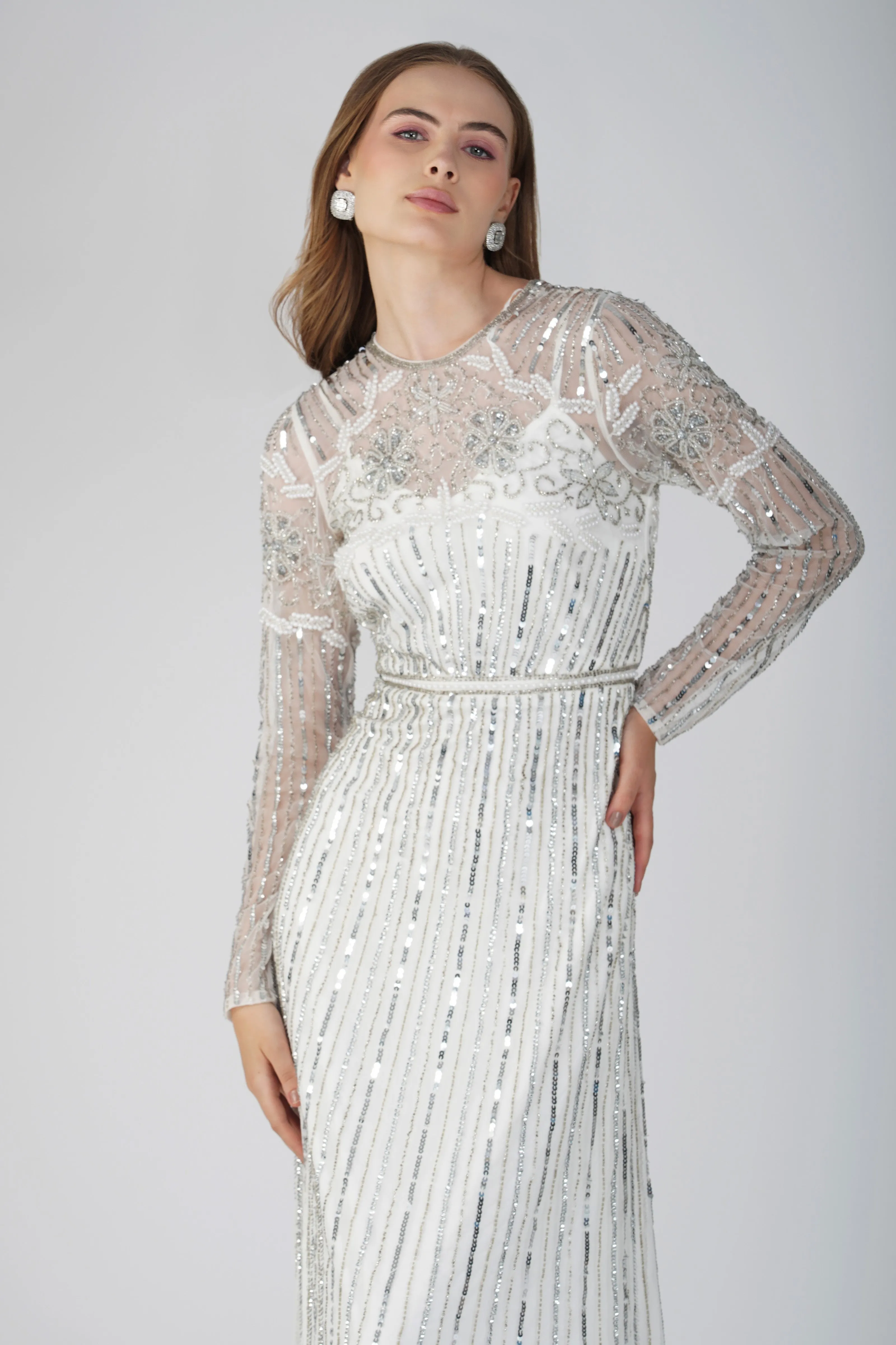 Teresa Embellished Maxi Dress in Silver sold by Lace & Beads product image thumbnail 5