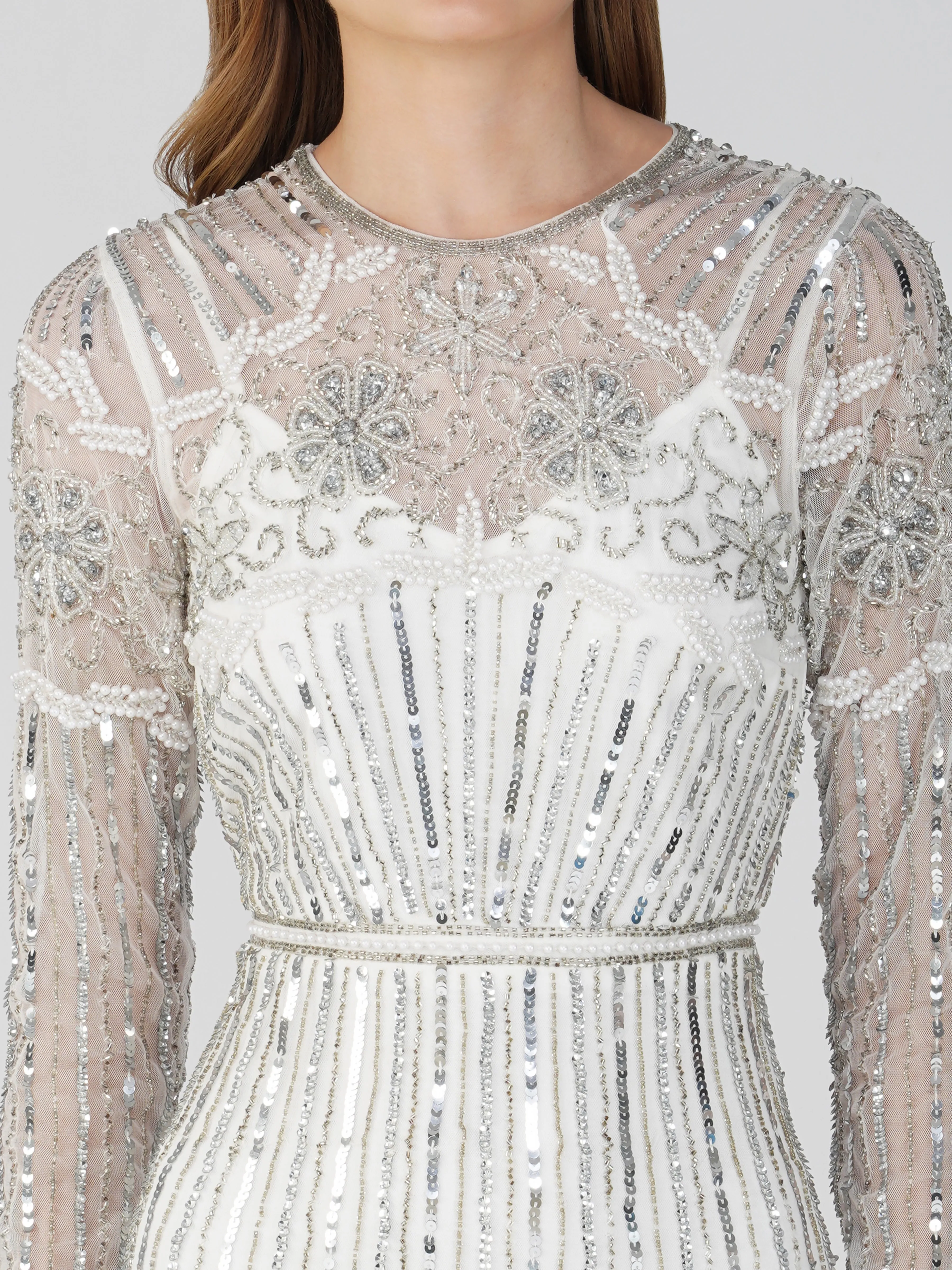 Teresa Embellished Maxi Dress in Silver sold by Lace & Beads product image thumbnail 4