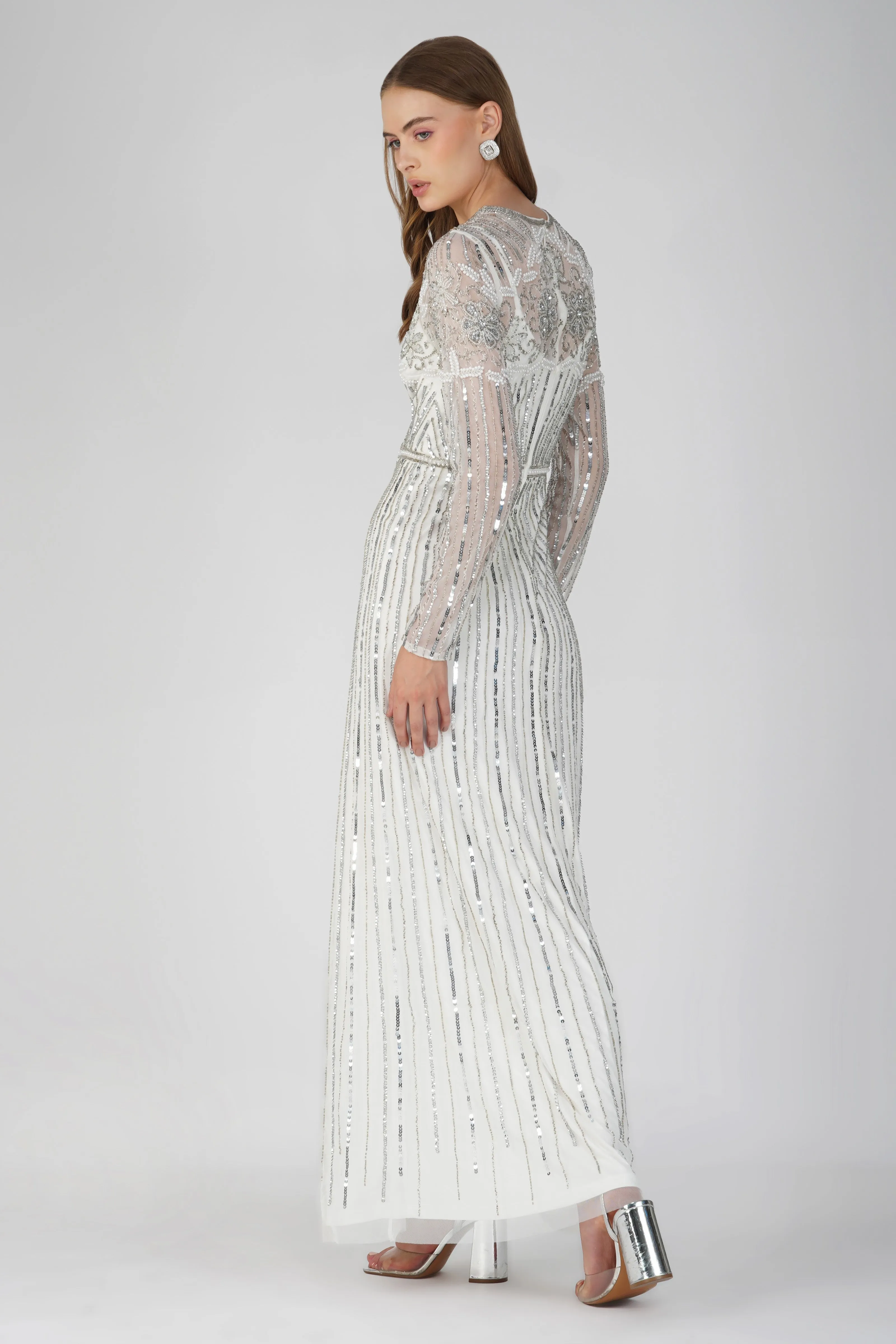 Teresa Embellished Maxi Dress in Silver sold by Lace & Beads product image thumbnail 3