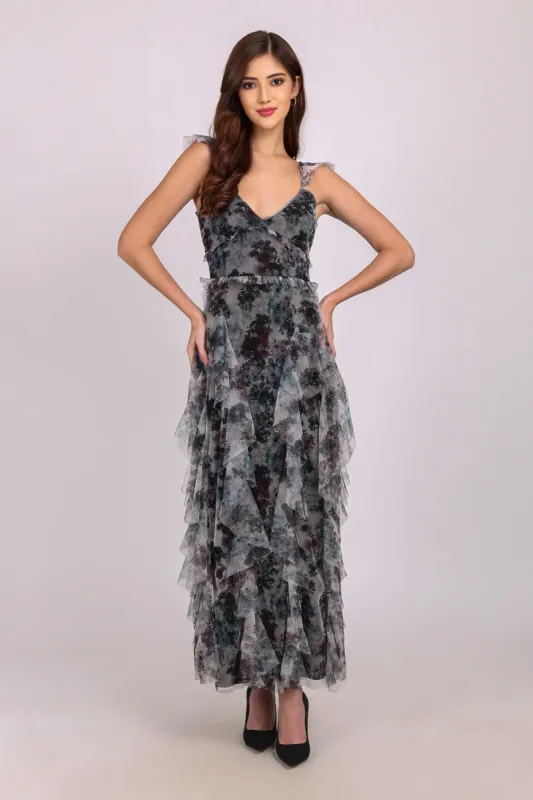 Malin Maxi Dress in Black Floral sold by Lace & Beads
