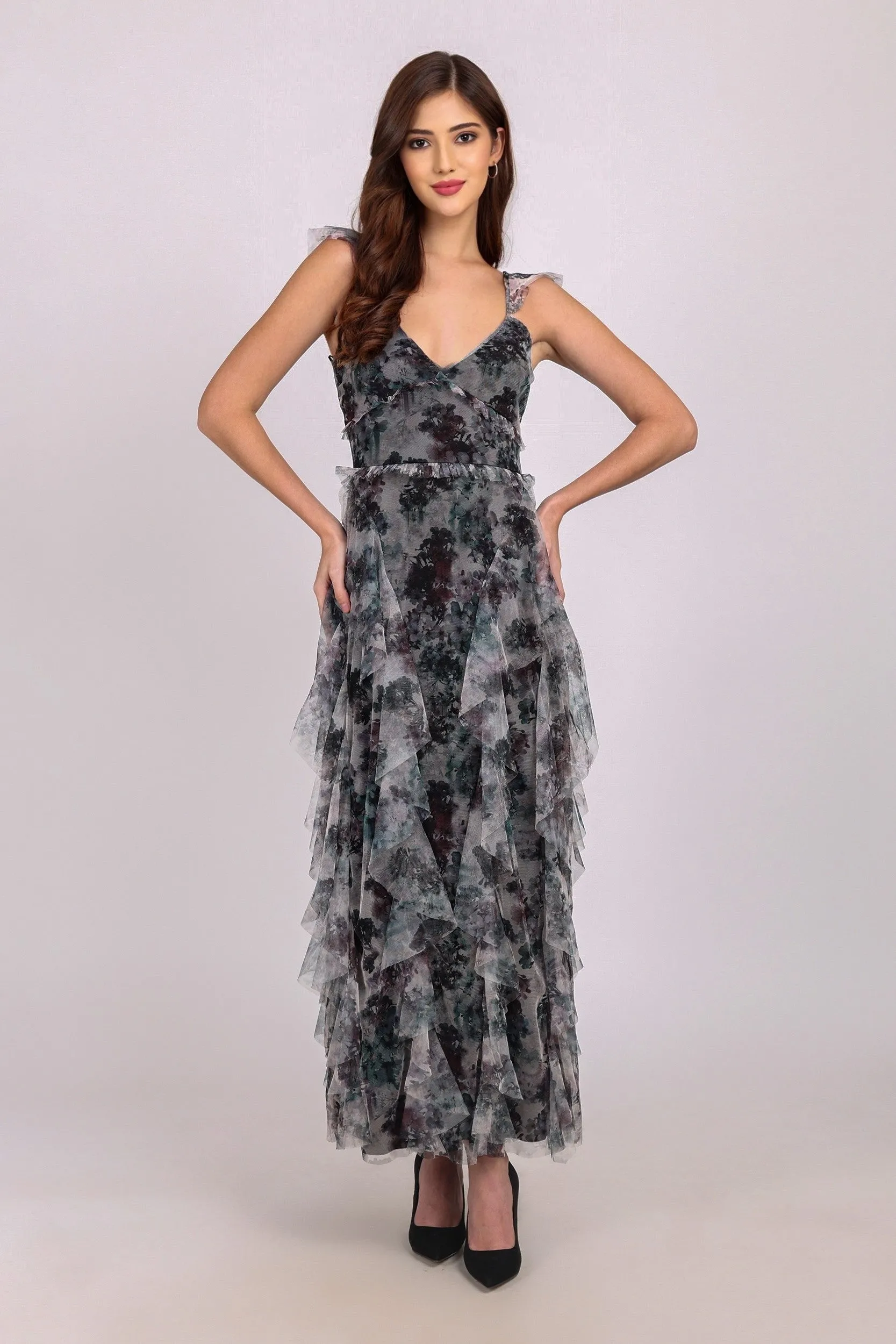 Malin Maxi Dress in Black Floral sold by Lace & Beads