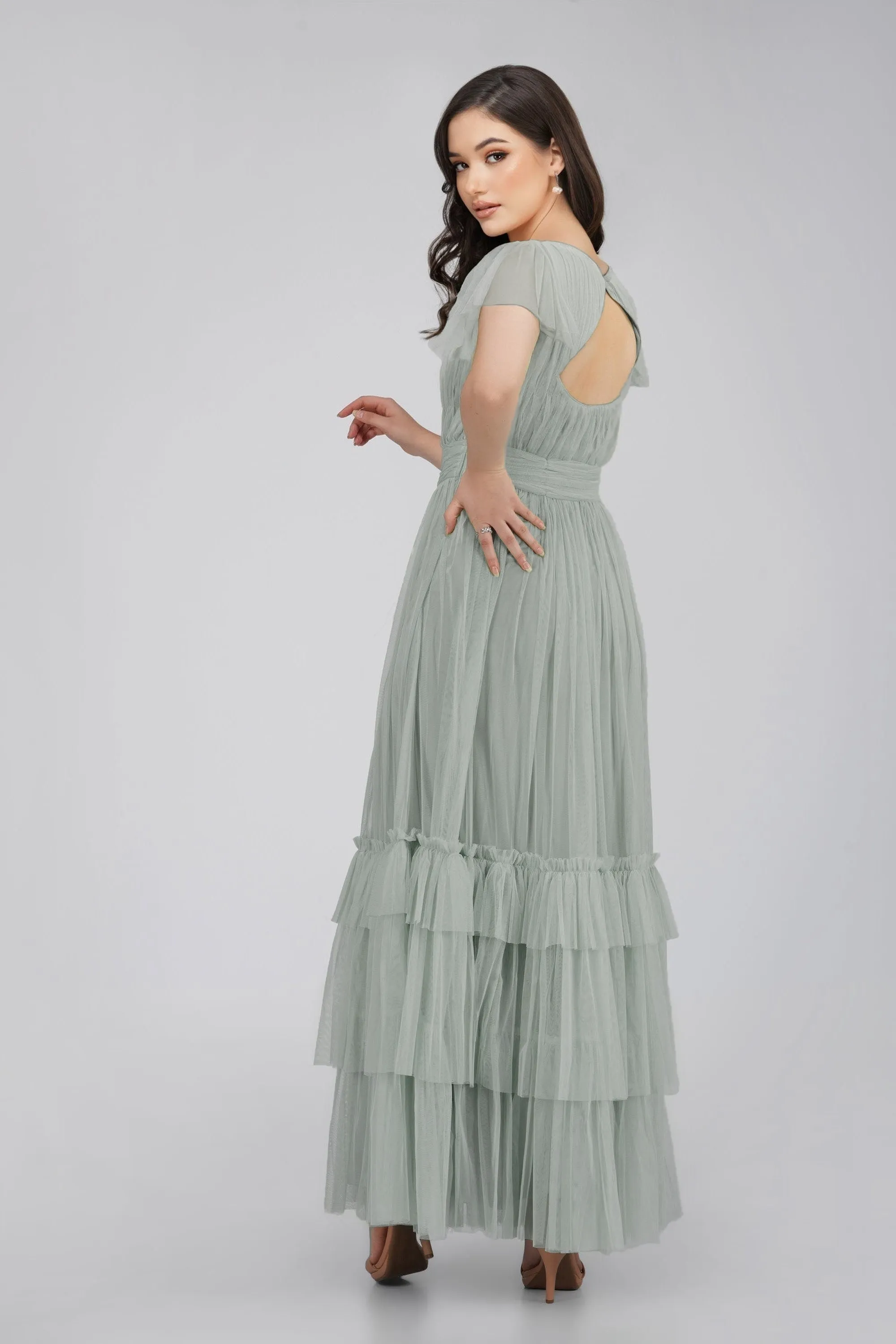 Diva Tulle Maxi Dress in Dark Sage sold by Lace & Beads product image thumbnail 2