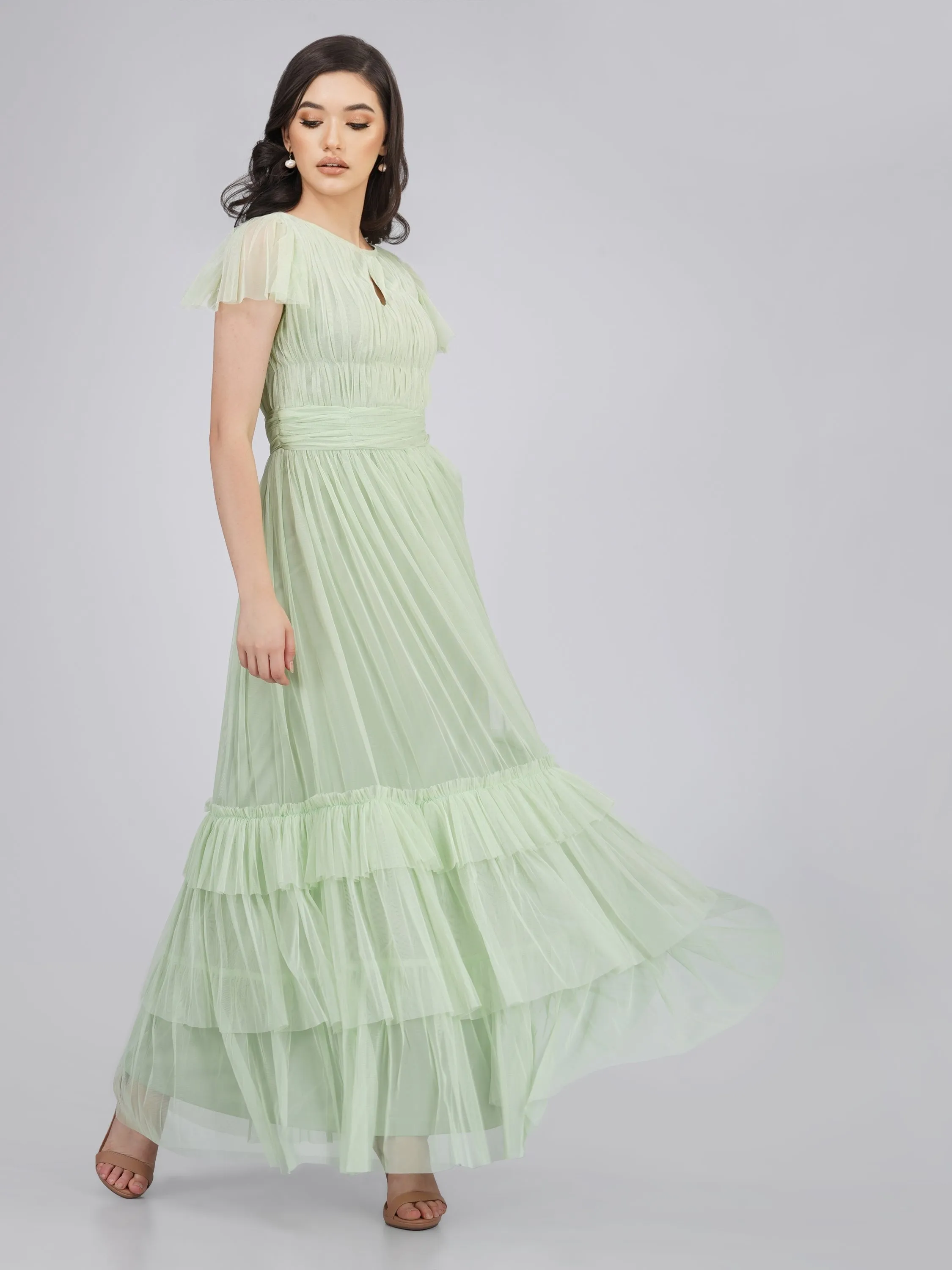 Diva Tulle Maxi Dress in Sage sold by Lace & Beads product image thumbnail 2